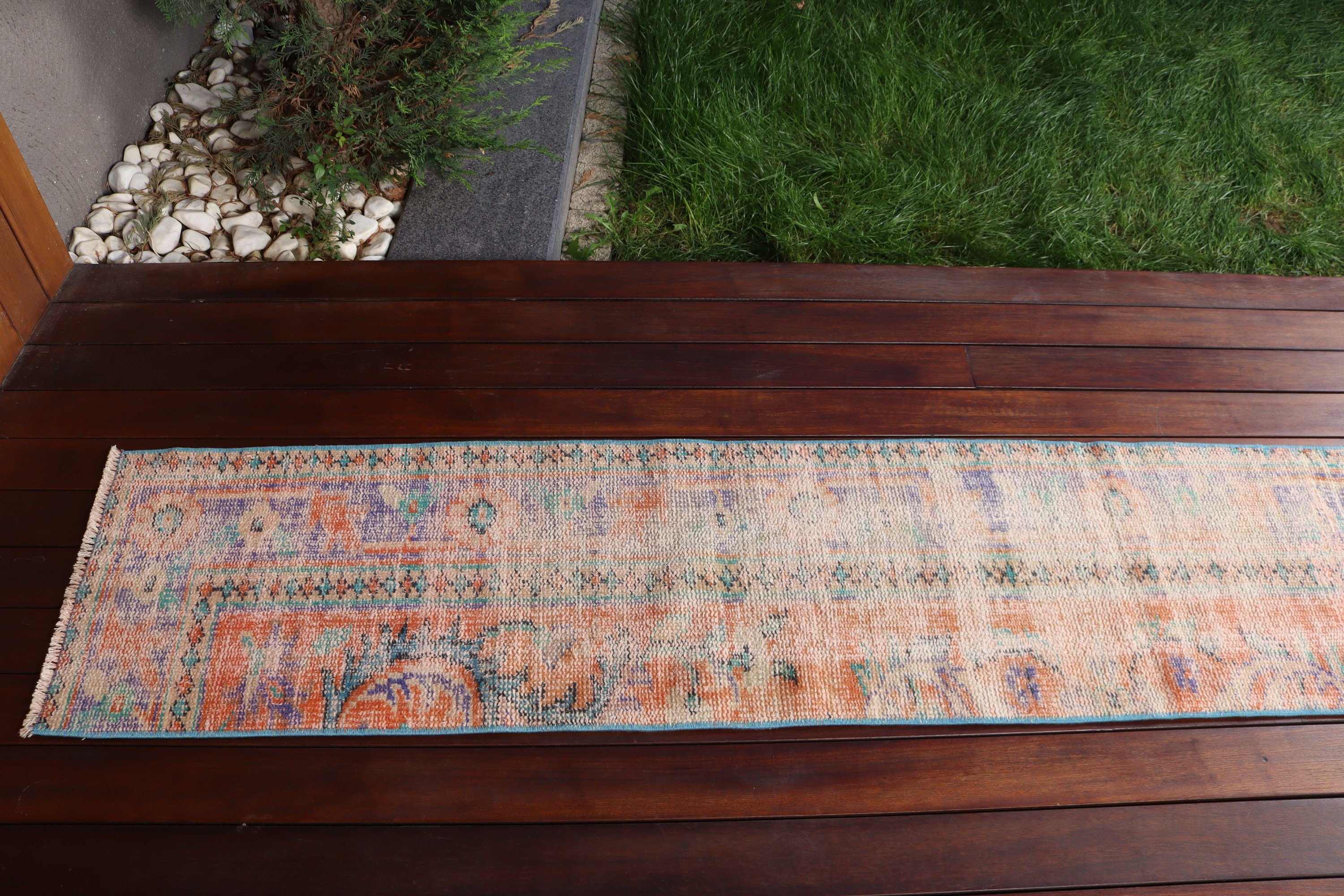 Vintage Halı, Nötr Halı, Türk Halıları, Boho Halı Yolluk Halıları, Uzun Yolluk Halısı, Mutfak Halısı, Turuncu 1.5x8.7 ft Yolluk Halısı