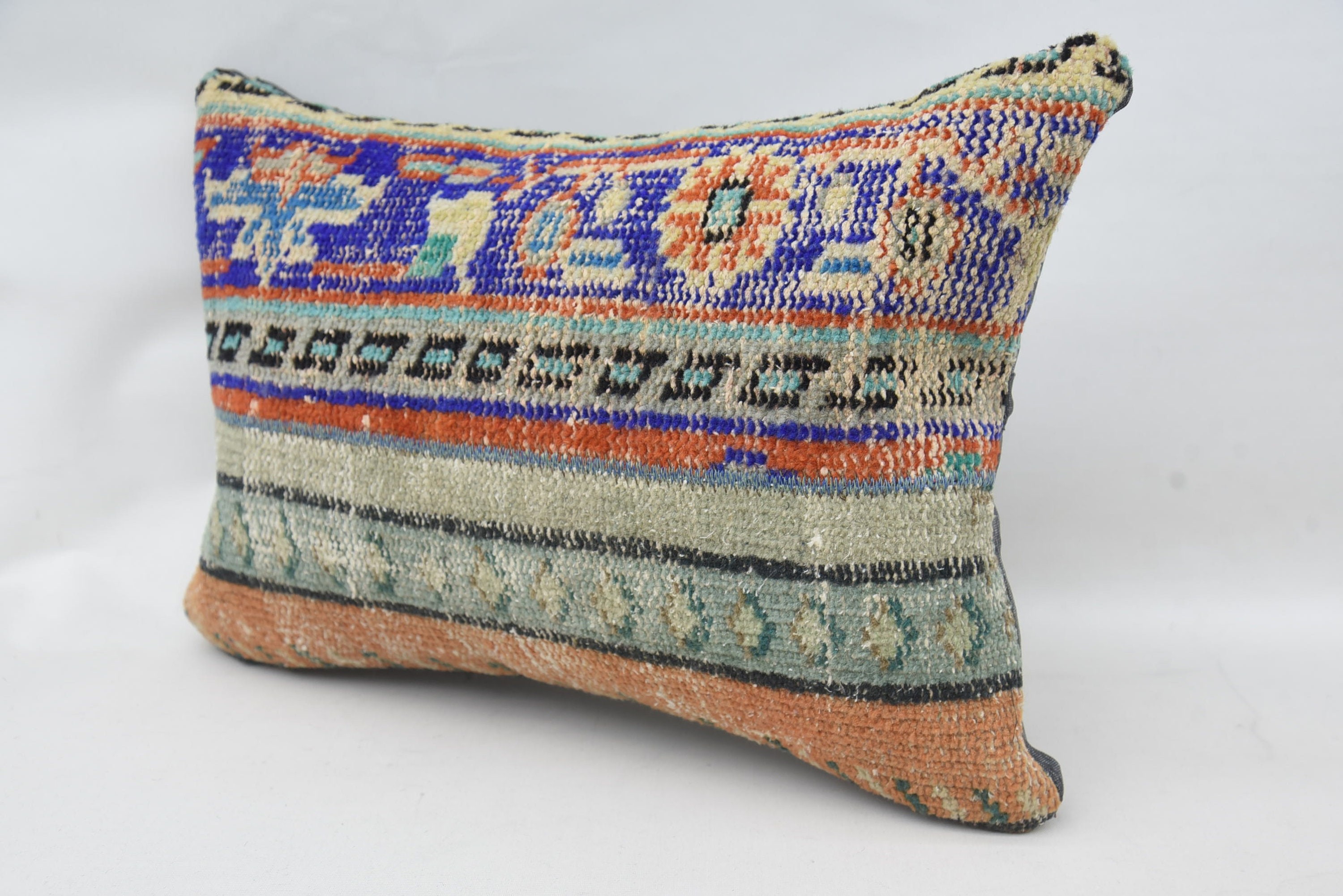 Vintage Kilim Throw Pillow, Boho Pillow, Wool Kilim Pillow Pillow, Aztec Cushion Case, Vintage Kilim Pillow, 16"x24" Blue Pillow Case