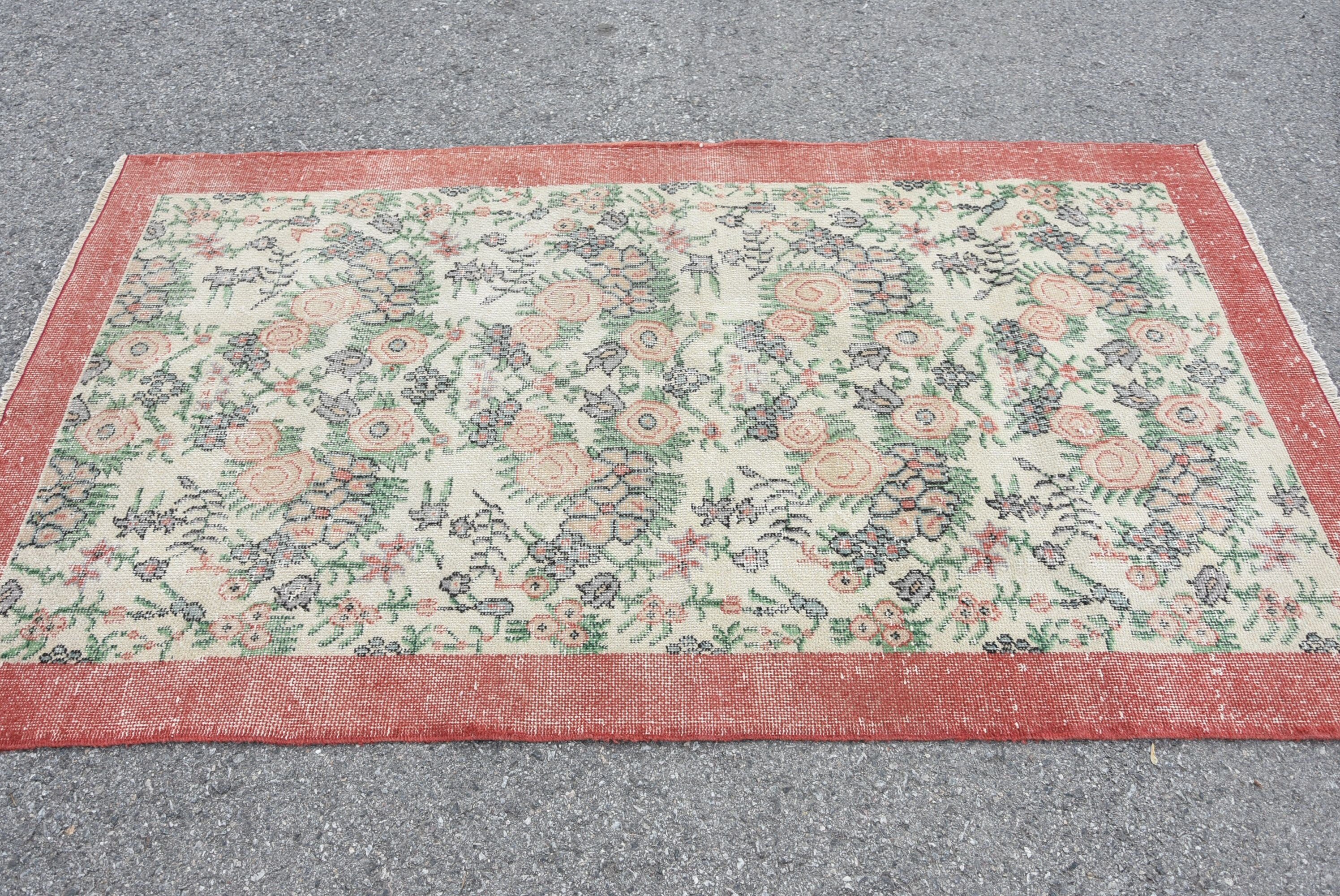Living Room Rug, Rugs for Nursery, Turkish Rug, Vintage Rugs, 3.7x6.7 ft Area Rugs, Antique Rug, Nursery Rugs, Red Oushak Rug, Cool Rug