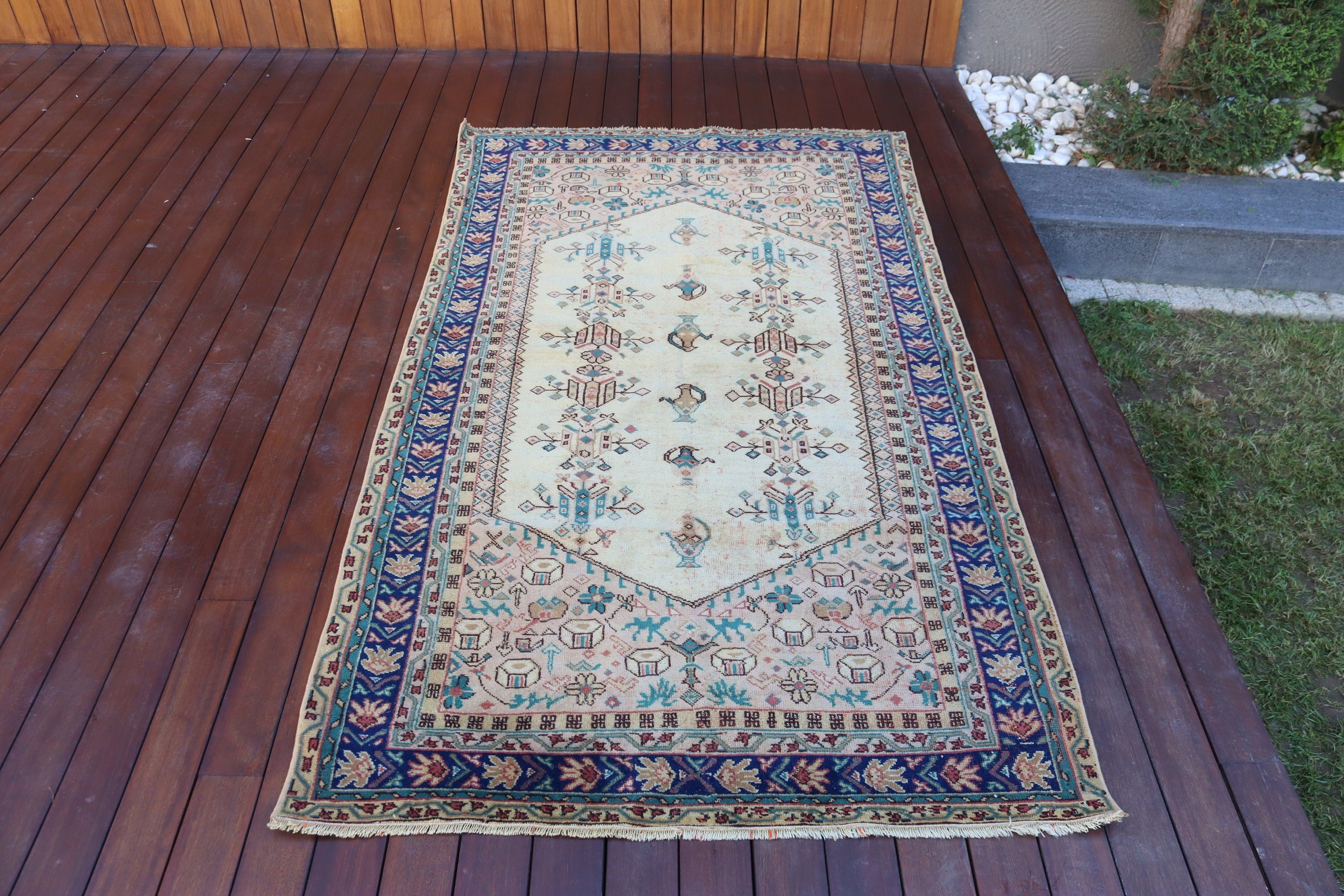 Geometrik Halılar, Oturma Odası Halısı, 3.7x6.6 ft Alan Halıları, Ev Dekorasyonu Halıları, Vintage Halılar, Bej Geometrik Halı, Türk Halısı, Yatak Odası Halısı