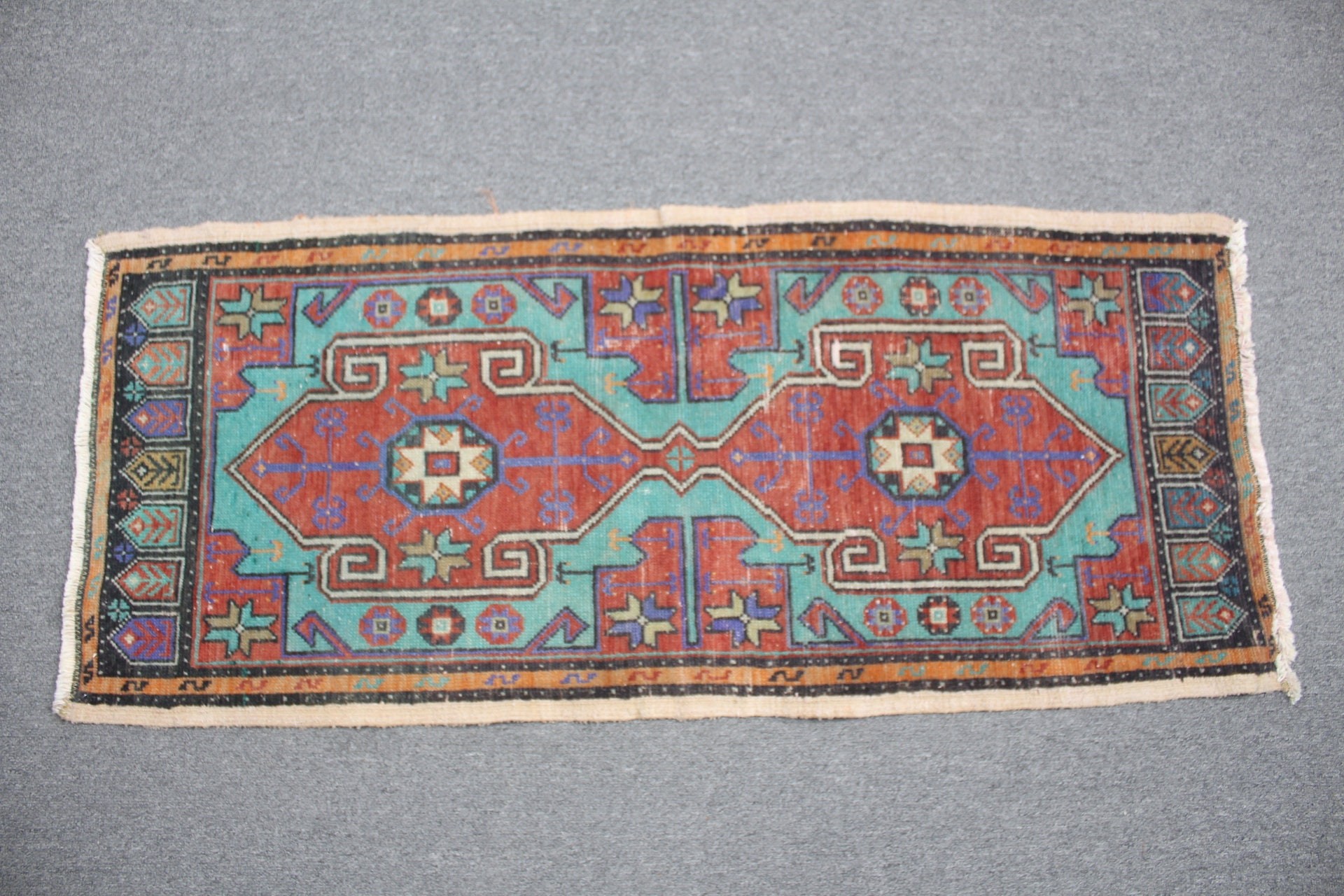 Turkish Rug, Red Antique Rug, Entry Rugs, Vintage Rugs, Floor Rug, 1.6x3.8 ft Small Rugs, Door Mat Rugs, Rugs for Door Mat, Antique Rug