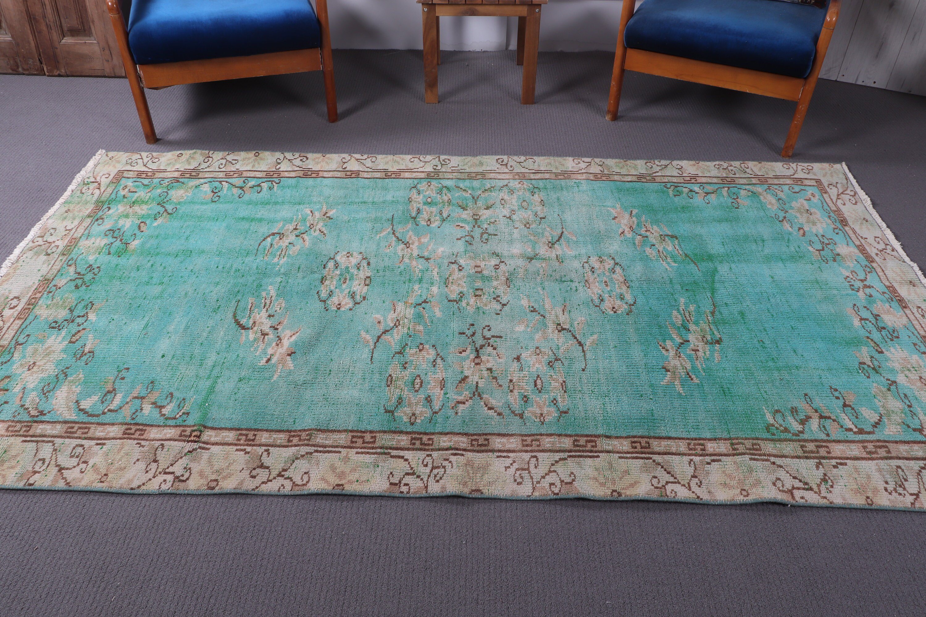 4.6x8.2 ft Area Rugs, Kitchen Rug, Dining Room Rug, Floor Rug, Boho Area Rug, Vintage Rug, Green Cool Rug, Turkish Rugs, Flatweave Rug