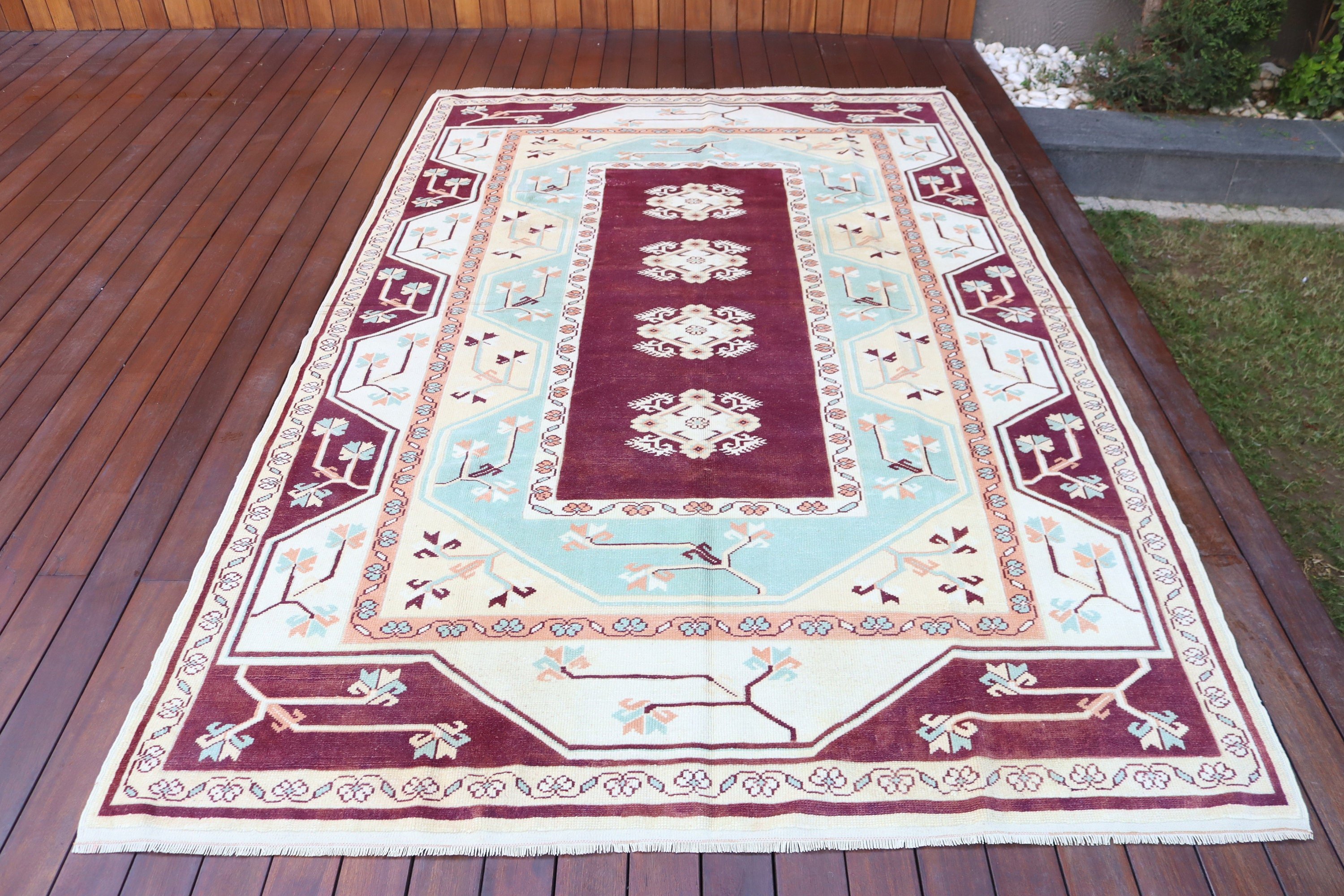 Büyük Oushak Halı, Türk Halısı, 5.5x8.7 ft Büyük Halılar, Vintage Halılar, Yün Halı, Oushak Halıları, Bej Soğuk Halı, Büyük Vintage Halı, Modern Halılar