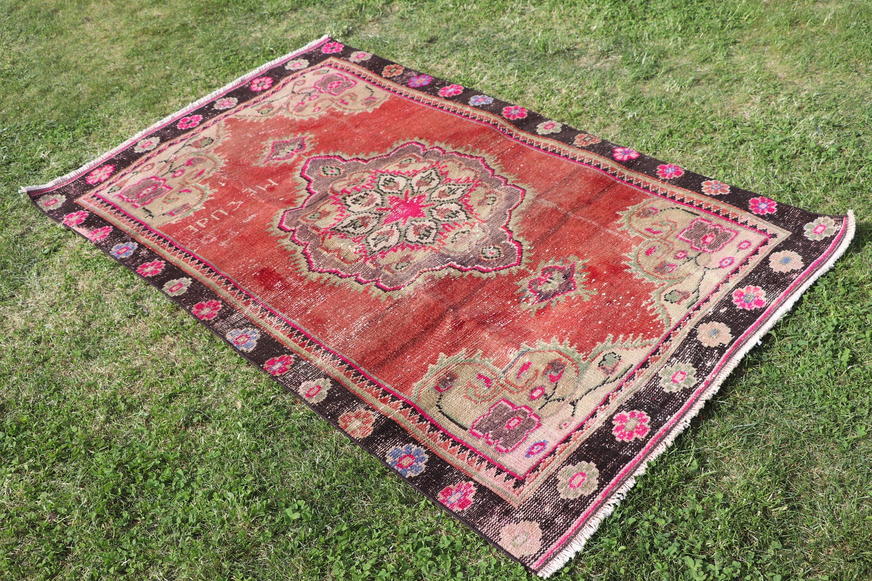 Kırmızı Oushak Halılar, Vintage Vurgulu Halılar, Oryantal Halı, Türk Halısı, Vintage Halı, 3,4x5,5 ft Aksanlı Halılar, Açıklama Halıları, Boho Vurgulu Halı