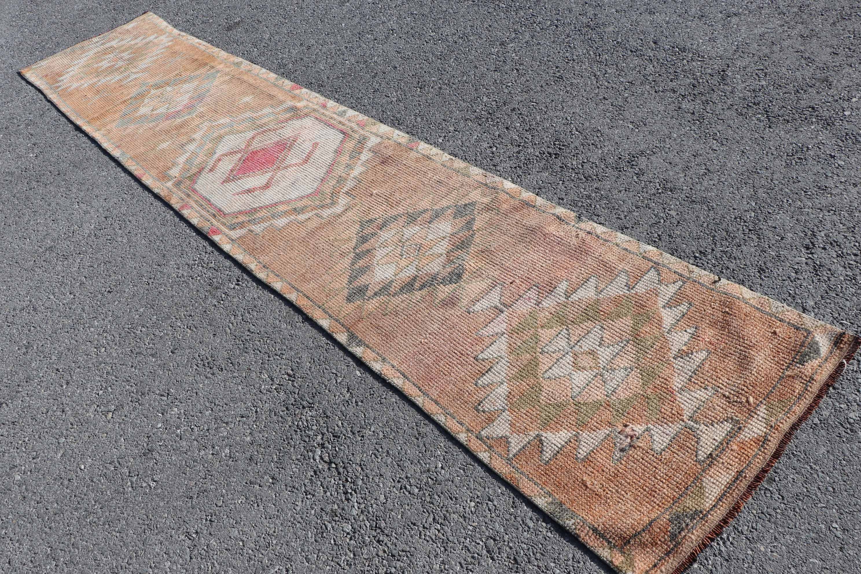 Oushak Rugs, Turkish Rug, Stair Rug, Ethnic Rug, Vintage Rugs, 2.5x12.8 ft Runner Rug, Rugs for Corridor, Kitchen Rugs, Brown Antique Rugs