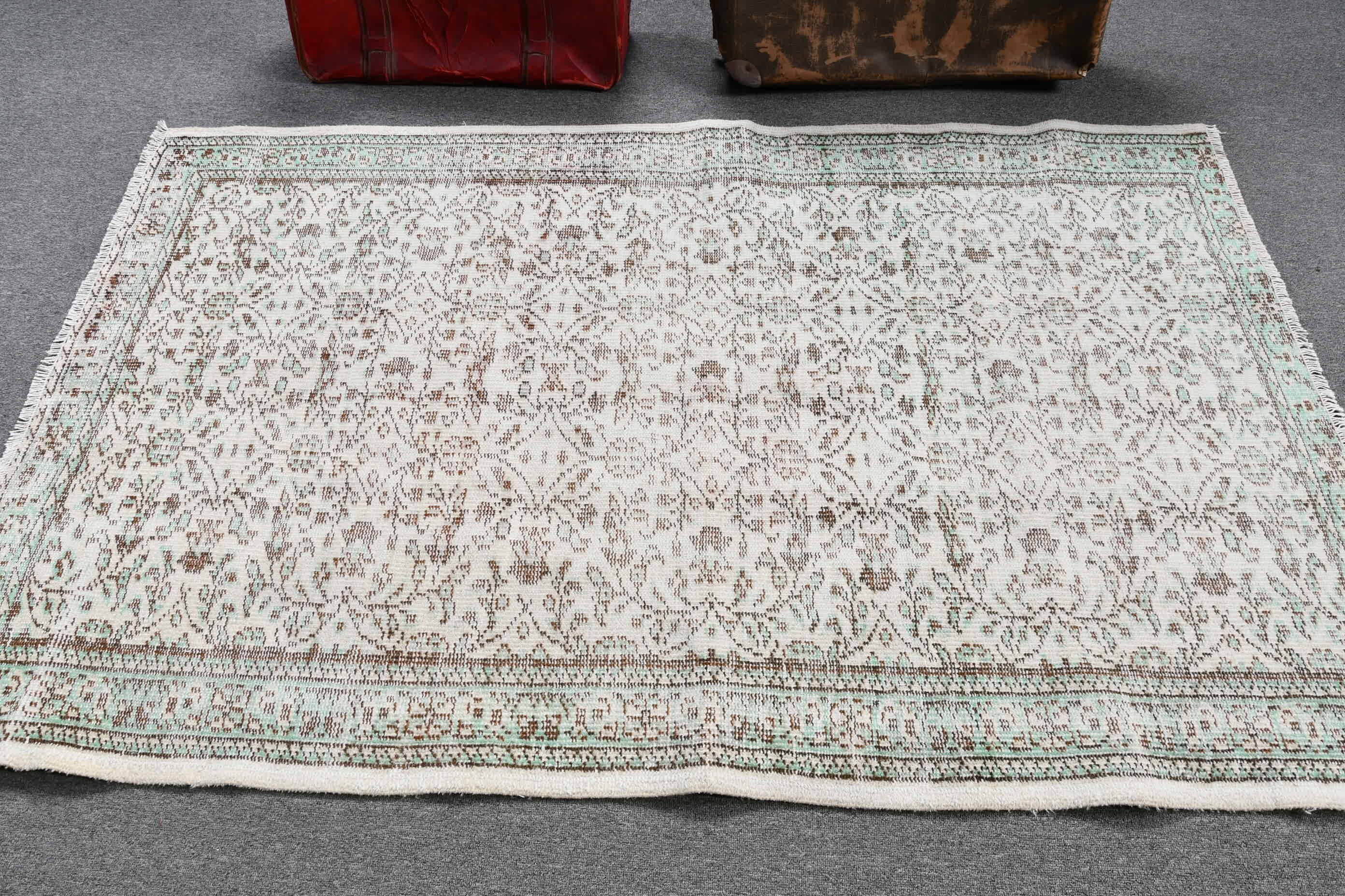 Türk Halıları, Parlak Halılar, Mutfak Halıları, Mutfak Halıları, 4.1x6.4 ft Alan Halısı, Yün Halısı, Anadolu Halısı, Bej Ev Dekor Halıları, Vintage Halı