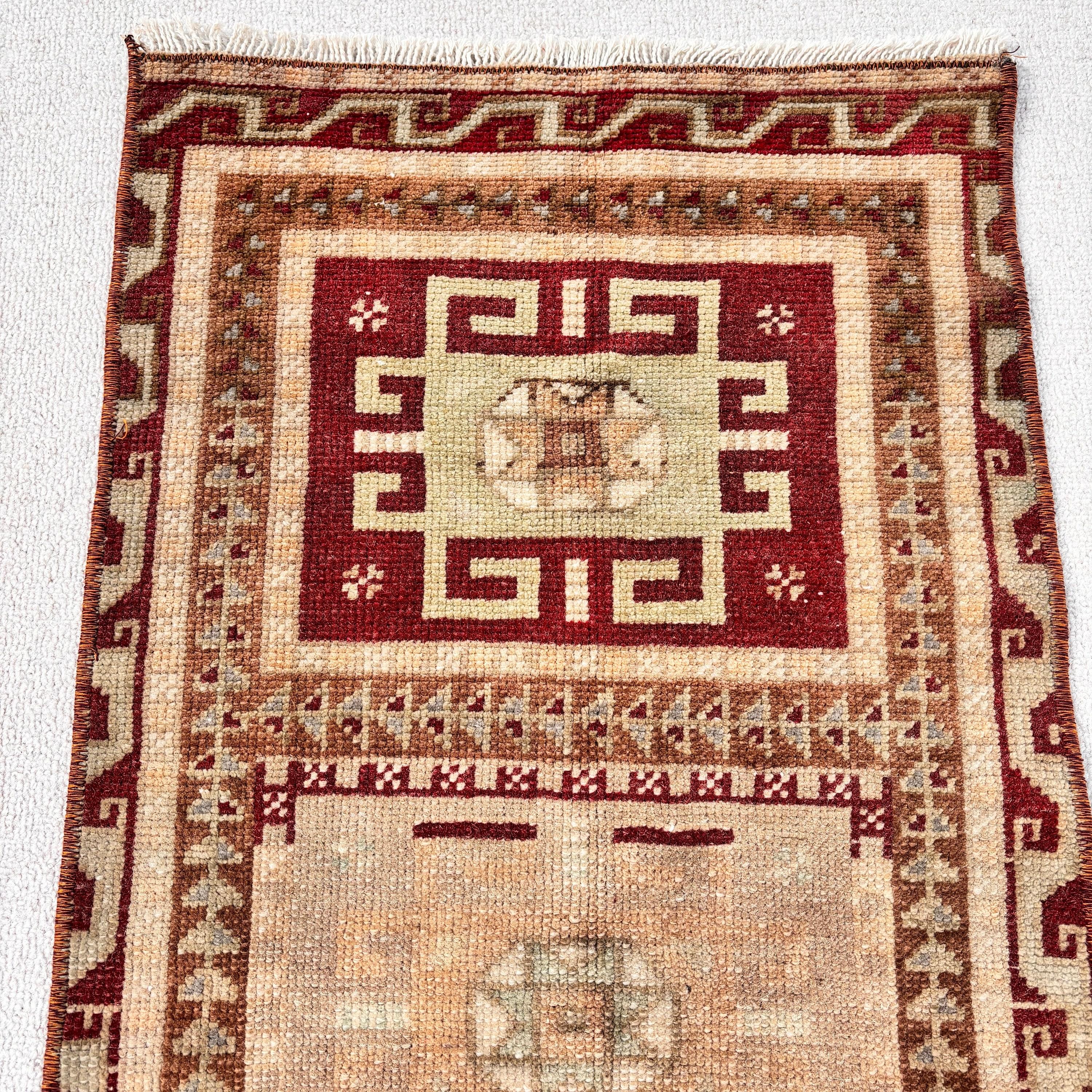 Antique Rug, Neutral Rug, Small Boho Rugs, Ethnic Rug, Vintage Rug, Yellow Boho Rug, Turkish Rugs, Kitchen Rugs, 1.4x3.1 ft Small Rugs