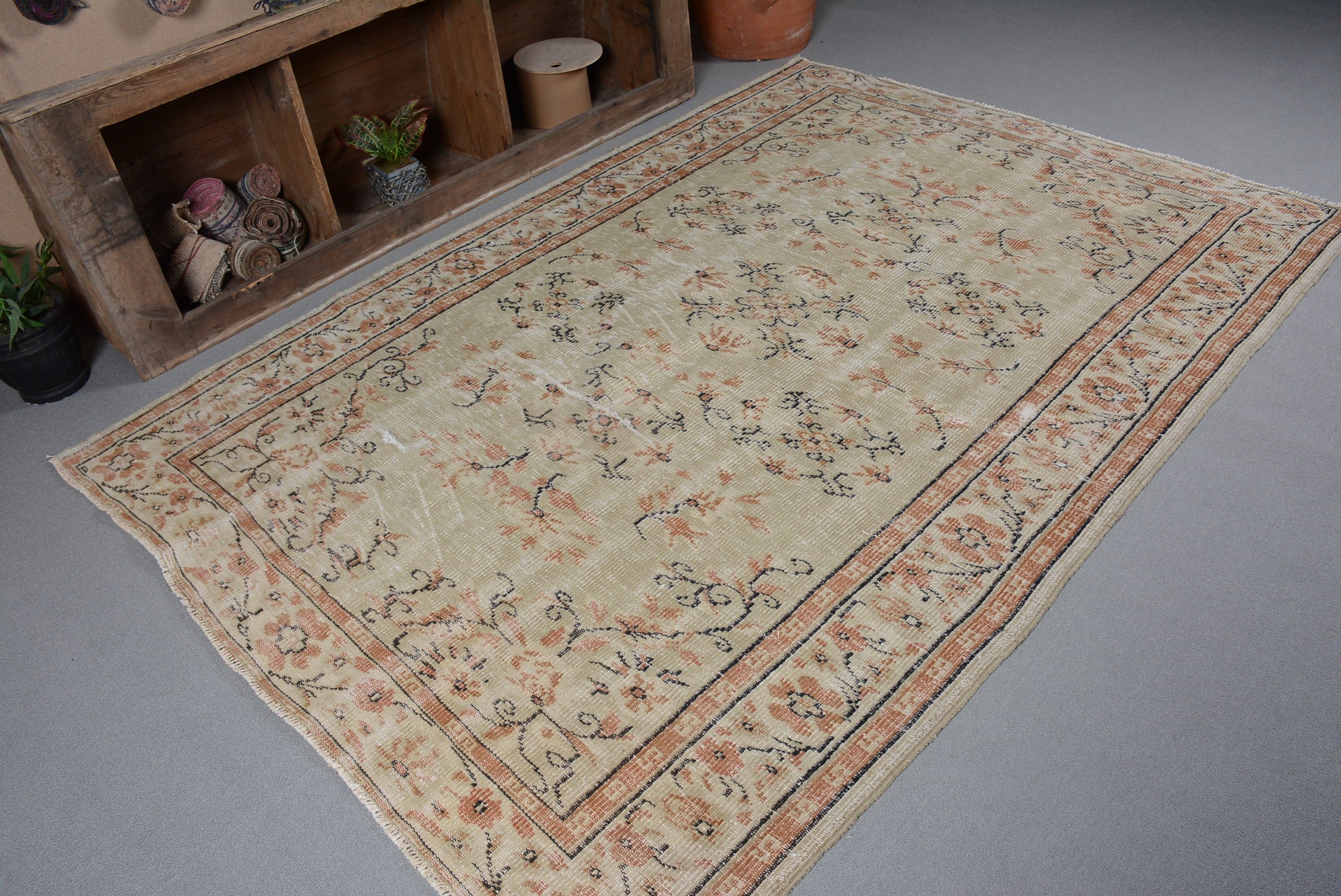 Türk Halısı, Soğuk Halı, 5,8x8,1 ft Büyük Halı, Yemek Odası Halısı, Vintage Halılar, Yatak Odası Halısı, Yurt Halısı, Yeşil Oryantal Halılar, Anadolu Halıları