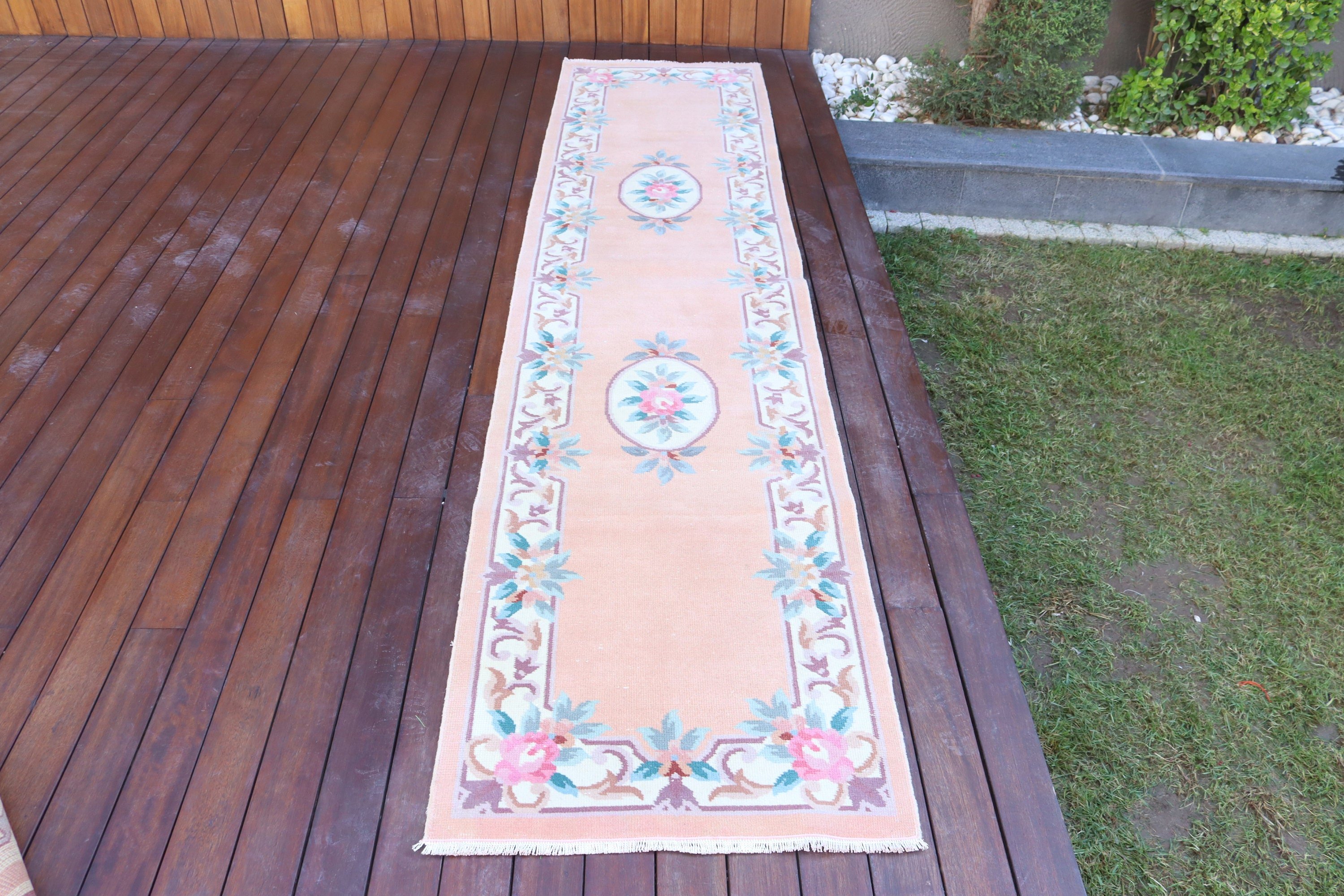 Merdiven Halıları, Turuncu Geometrik Halılar, Antika Halılar, Türk Halıları, Beni Ourain Runner Halıları, 2.2x11.2 ft Runner Halısı, Vintage Halı, Düz Dokuma Halı