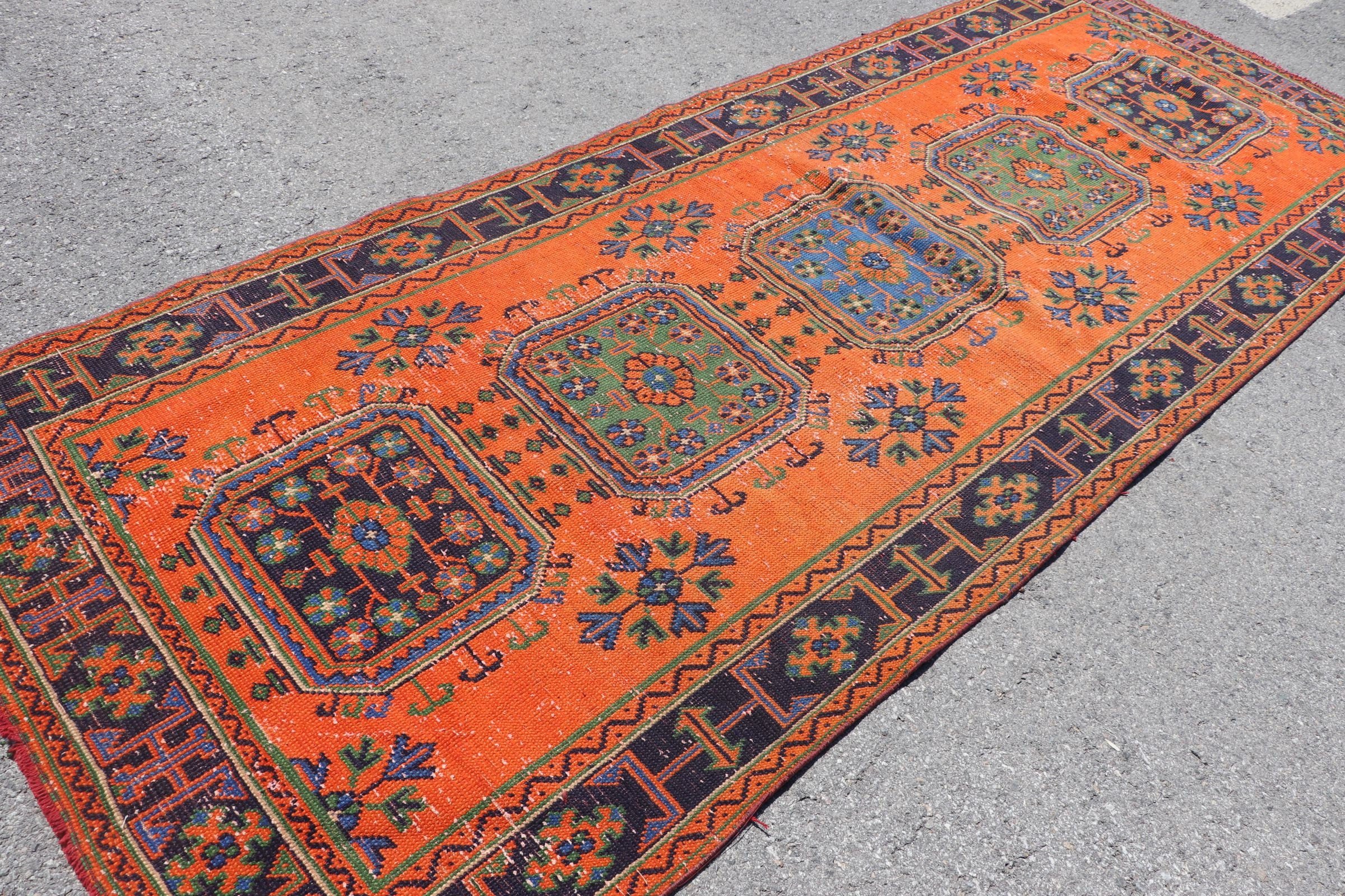 Hallway Rugs, Turkish Rug, Cool Rug, Eclectic Rug, Stair Rug, Orange Anatolian Rug, Home Decor Rugs, Vintage Rug, 4.4x11.3 ft Runner Rug