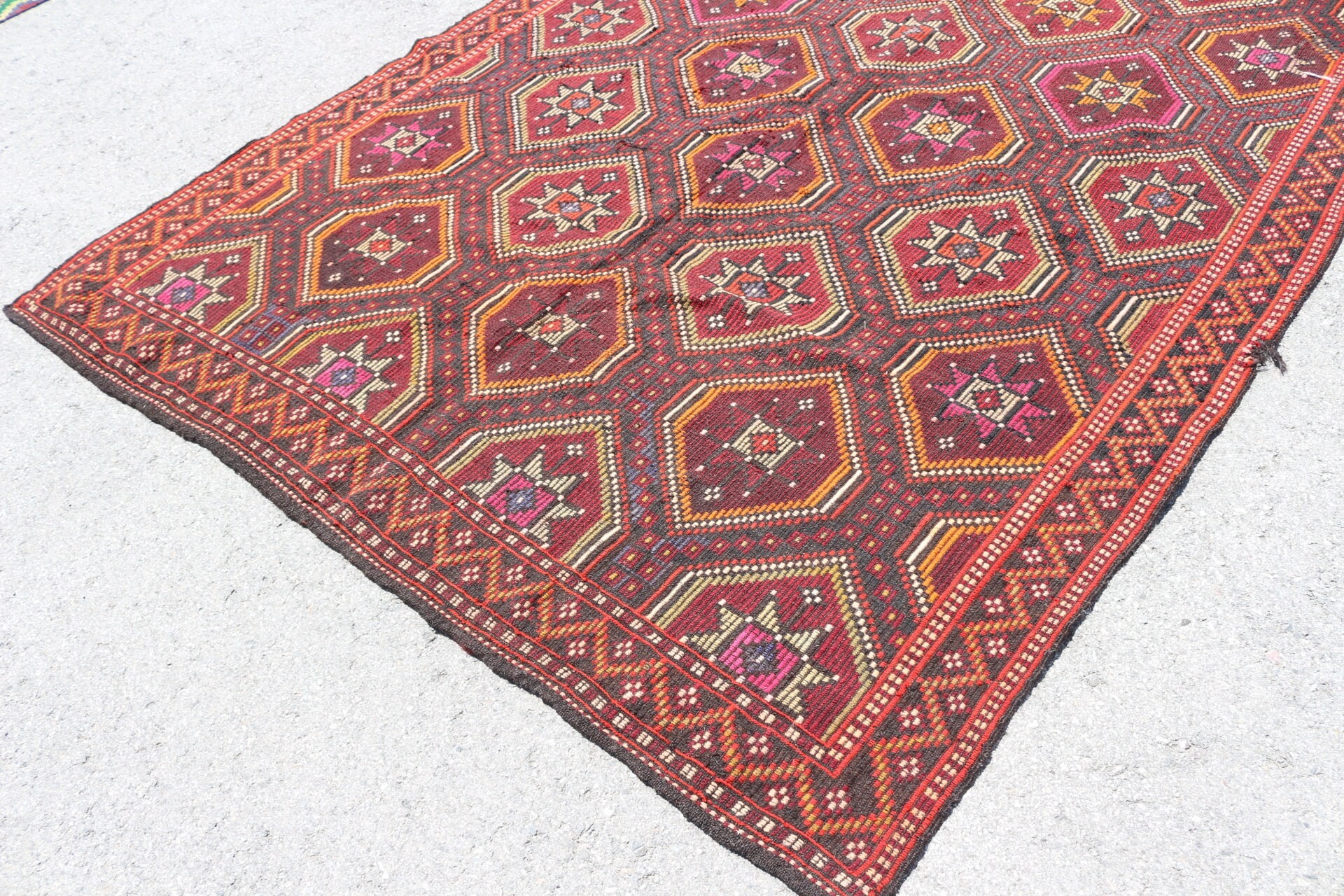 Yemek odası Kilim, Salon Kilim, Oturma odası Kilim, Siyah Mutfak Kilim, Türk Kilim, 204x333 cm Büyük Kilim, Yemek odası Kilim, Uşak Kilim