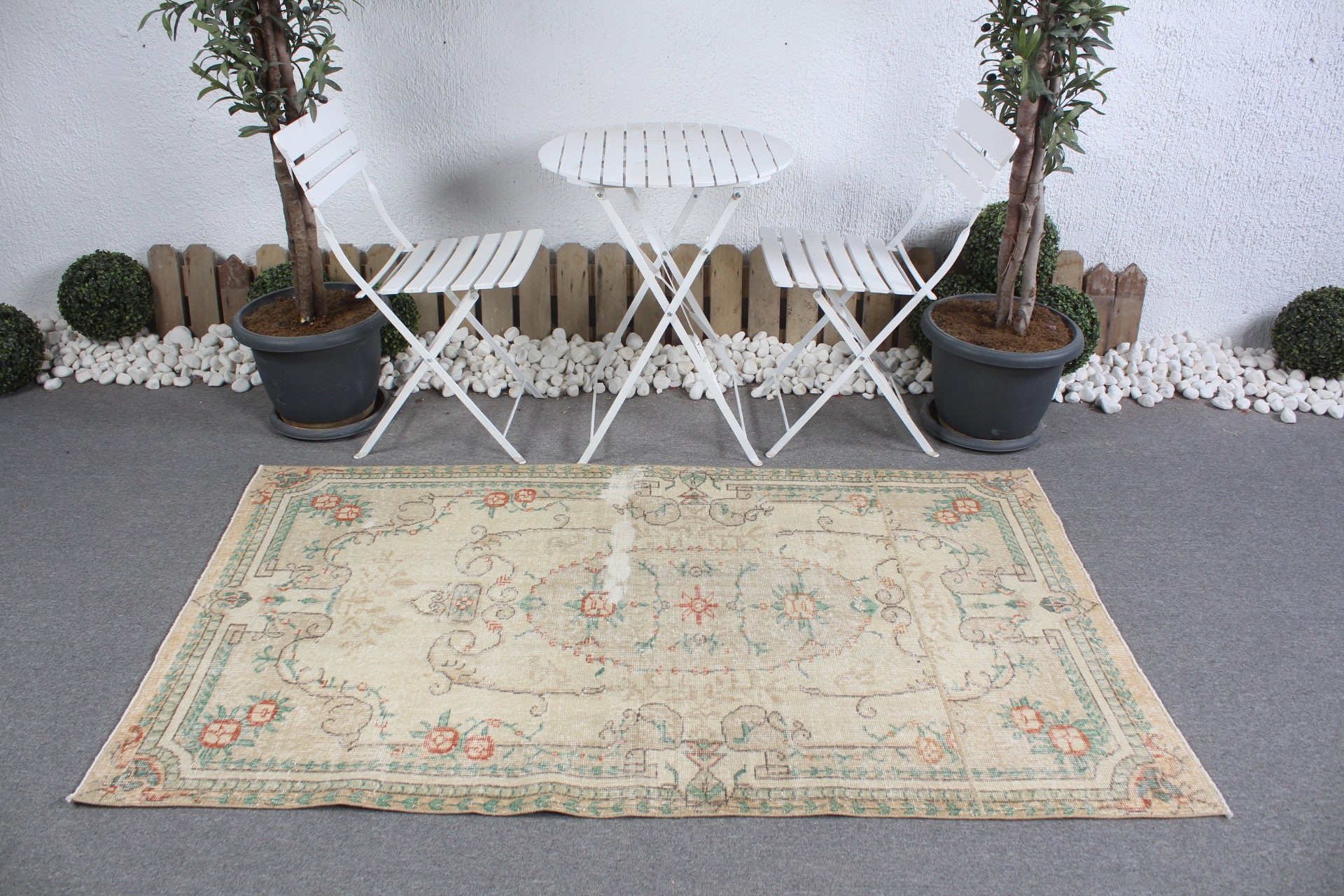 Türk Halısı, Boho Halıları, Vintage Halı, Çocuk Halısı, Yatak Odası Halısı, 3,7x6,2 ft Accent Halı, Bej Anadolu Halısı, Oryantal Halılar, Çocuk Odası Halıları