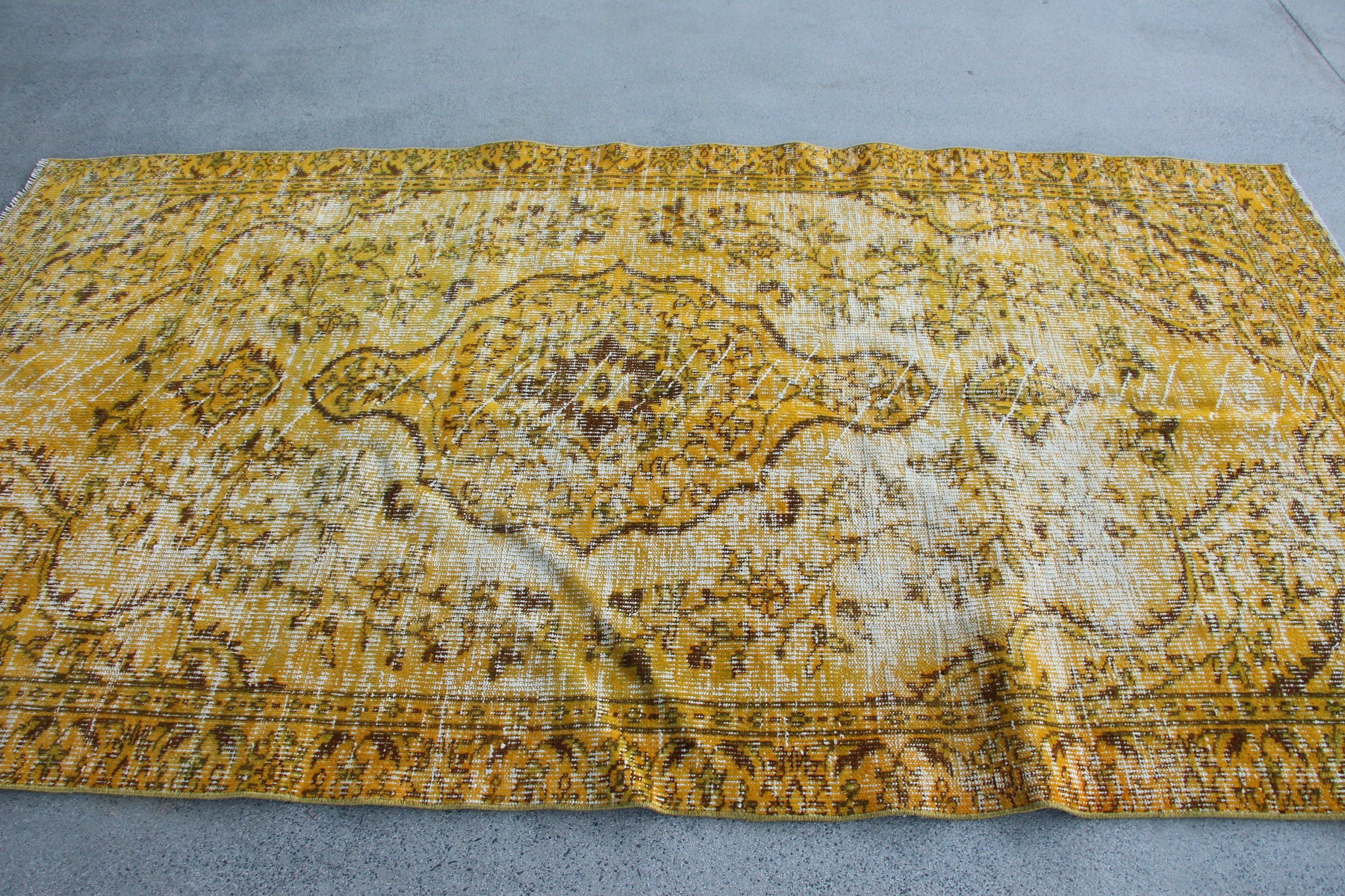 Turkish Rug, Bedroom Rugs, Rugs for Dining Room, Salon Rugs, Vintage Rug, Kitchen Rug, 4.7x8.8 ft Large Rugs, Yellow Anatolian Rugs
