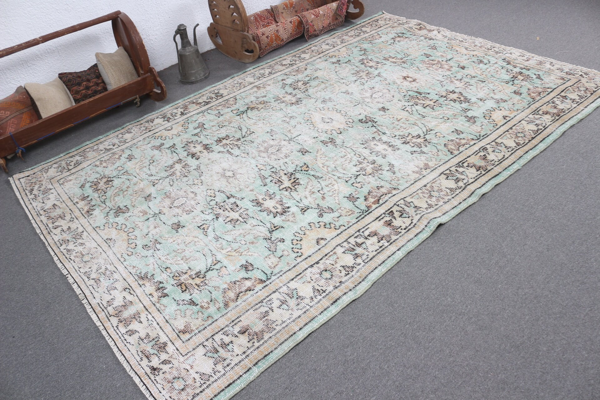 6.1x9.1 ft Large Rug, Green Antique Rug, Salon Rug, Rugs for Bedroom, Turkish Rug, Bedroom Rugs, Vintage Rugs, Oushak Rug