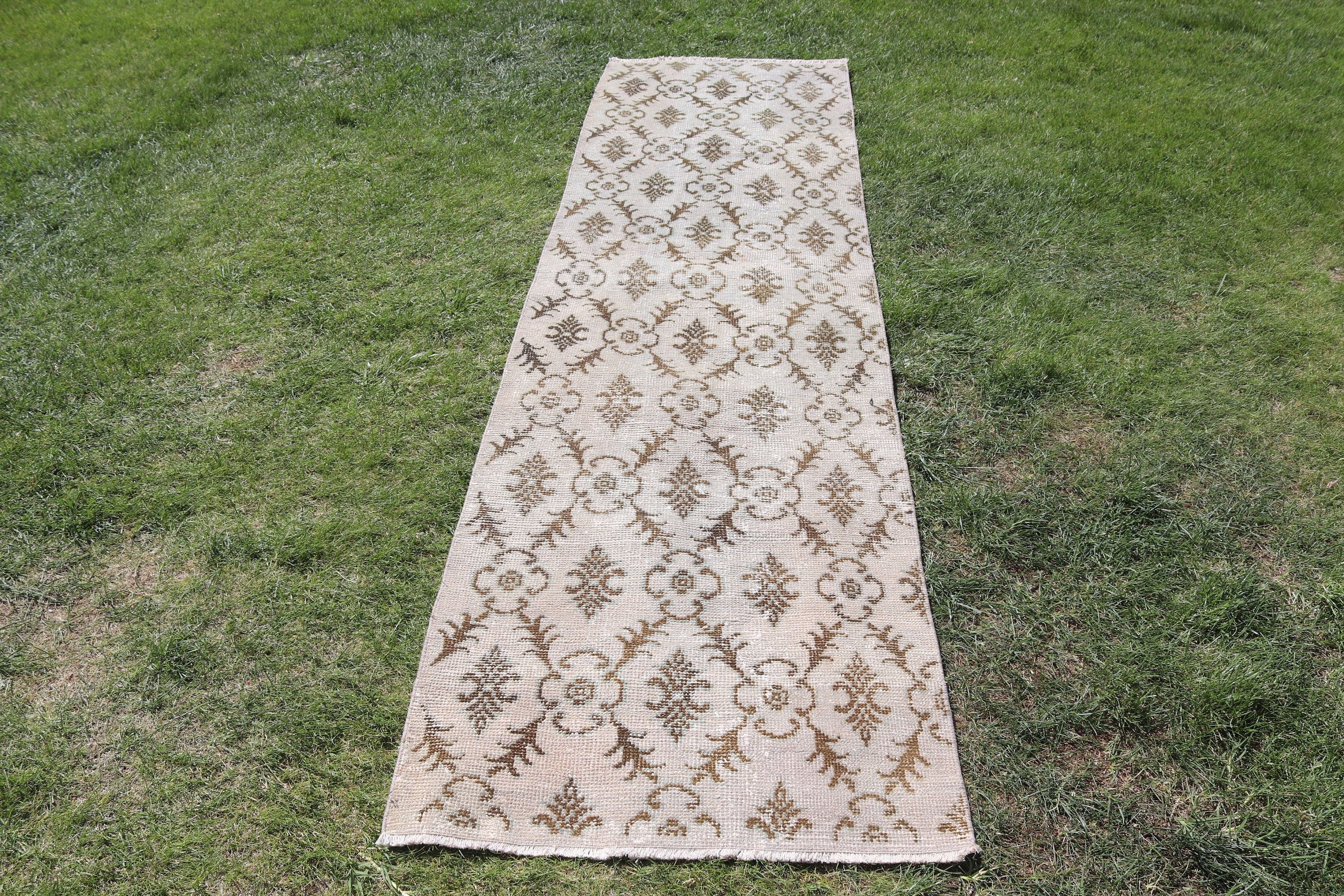 Beige Modern Rugs, Vintage Rugs, Beni Ourain Runner Rug, Anatolian Rug, Antique Rugs, Turkish Rug, 2.6x9 ft Runner Rug, Vintage Runner Rugs