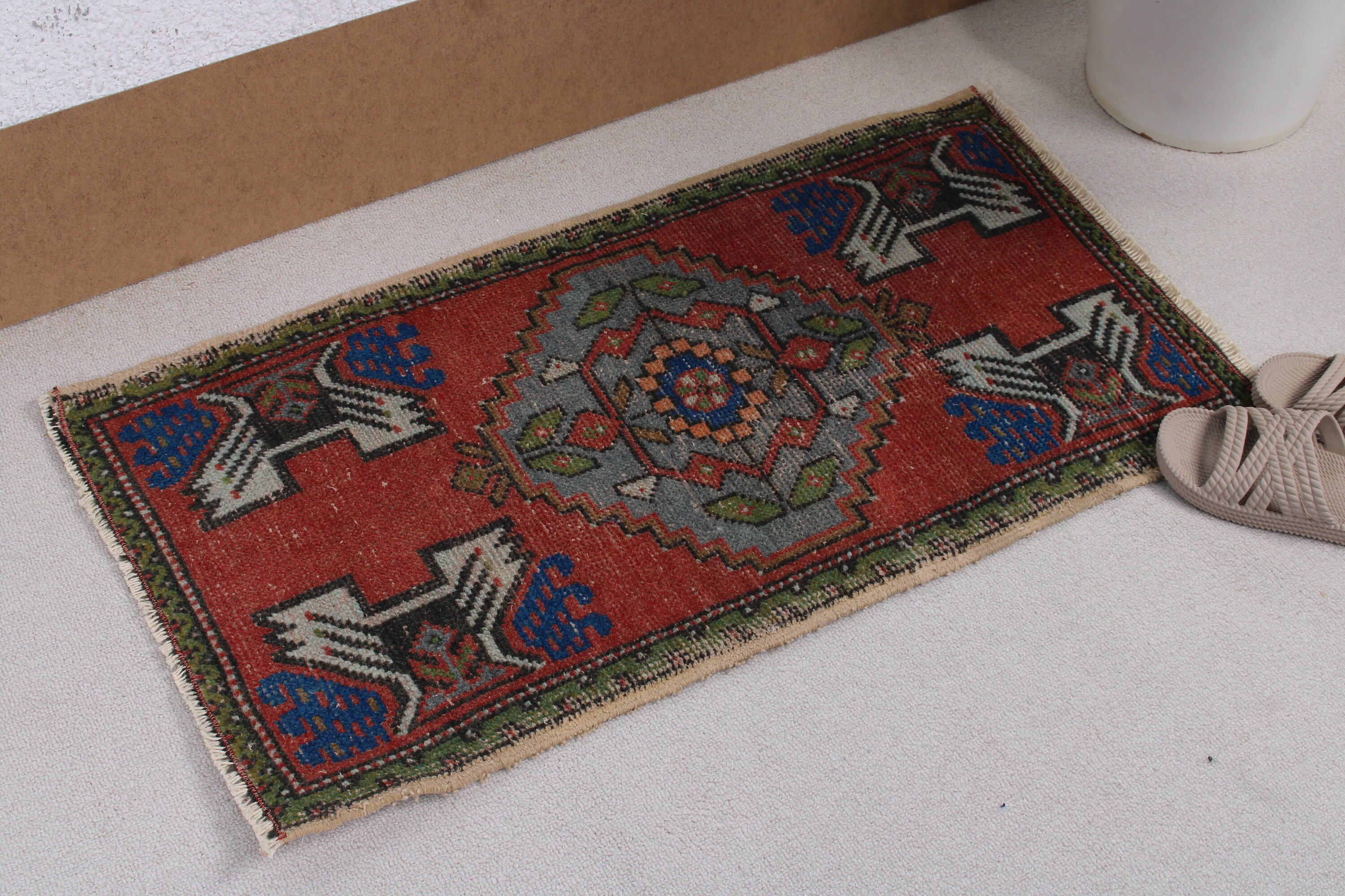 Turkish Rugs, Turkey Rug, Door Mat Rugs, Vintage Rug, Cool Rugs, Floor Rug, 1.7x3 ft Small Rugs, Red Floor Rug, Bathroom Rug, Rugs for Bath