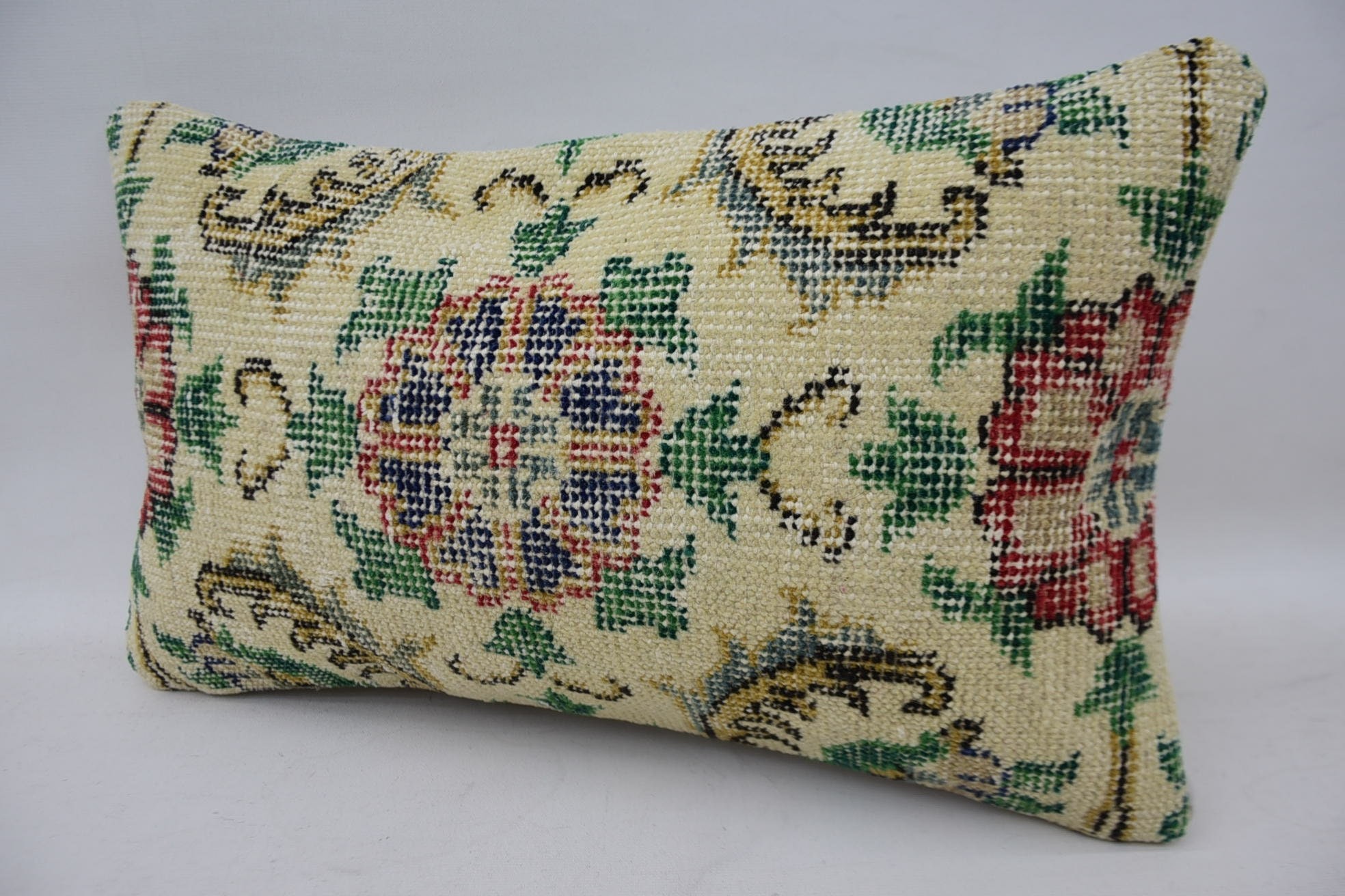 Vintage Kilim Throw Pillow, Turkish Pillow, 12"x20" Beige Pillow Case, Handmade Pillow Case, Kilim Pillow, Bright Pillow Sham