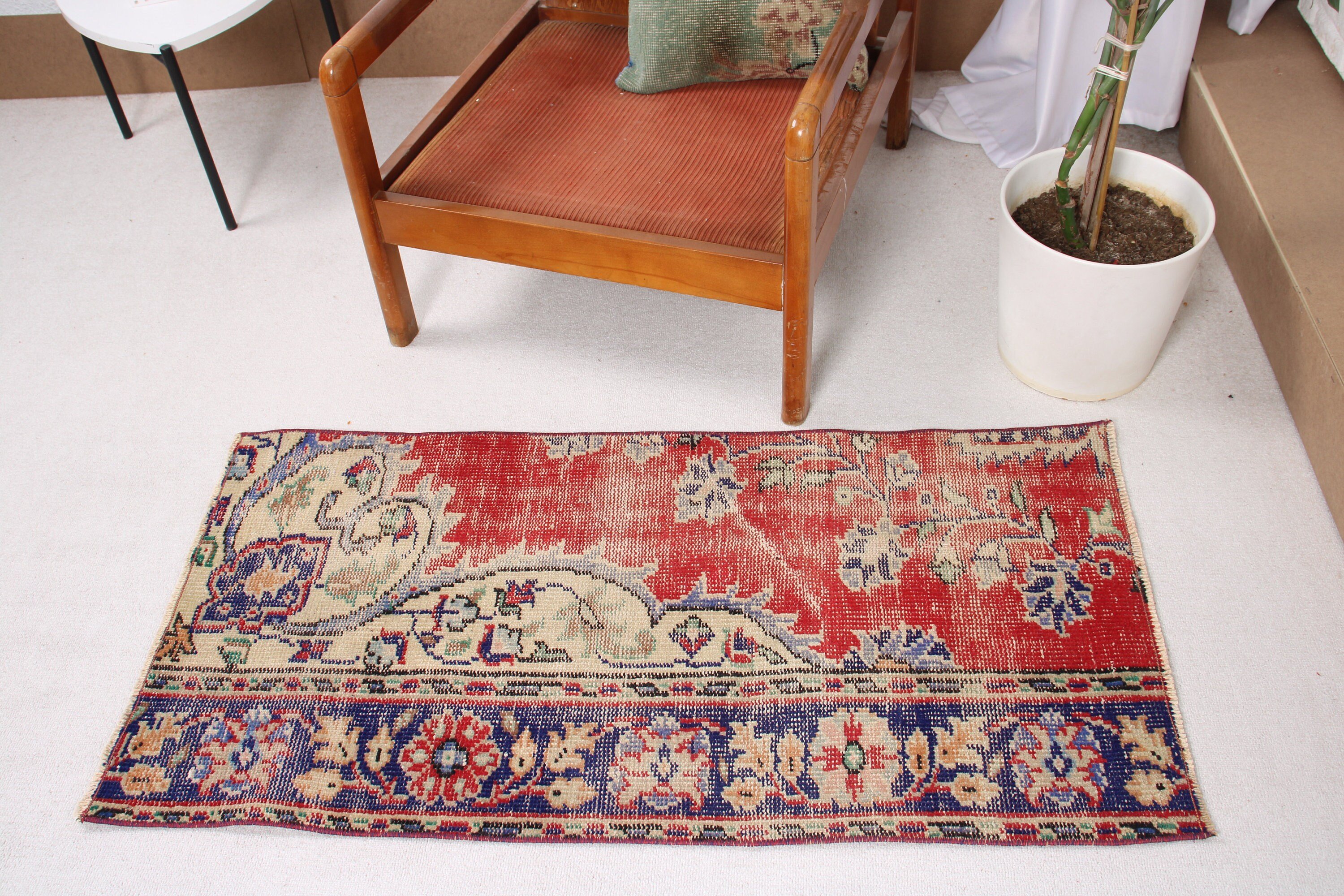 Banyo Halısı, 2.1x4.1 ft Küçük Halılar, Kırmızı Boho Halı, Geometrik Halı, Türk Halıları, Küçük Boho Halı, Vintage Halılar, Organik Halılar