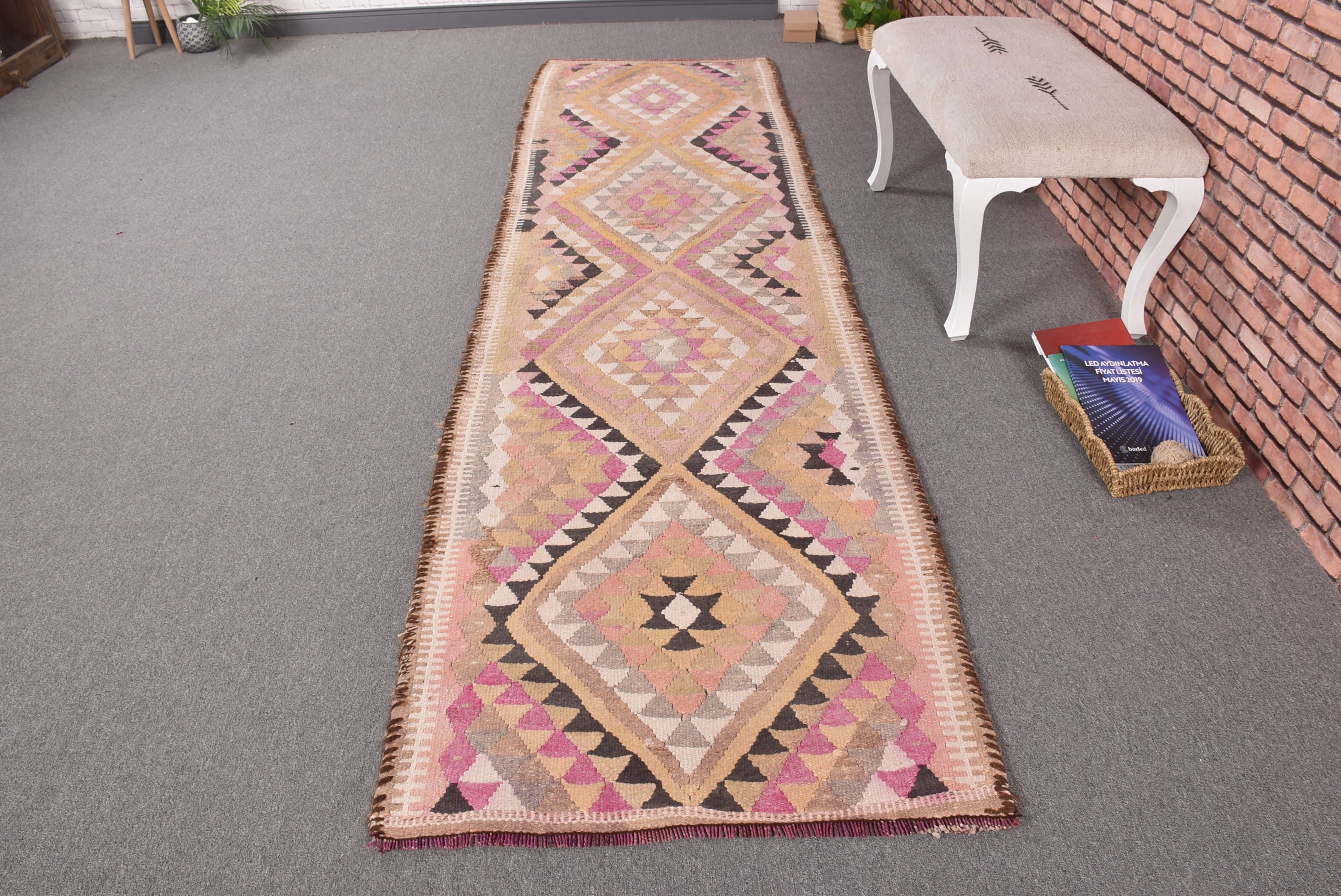 Vintage Halı, 2.8x10.6 ft Runner Halıları, Uzun Koşucu Halıları, Havalı Halılar, Bej Mutfak Halıları, Türk Halıları, Kilim, Merdiven Halıları, Anadolu Halıları