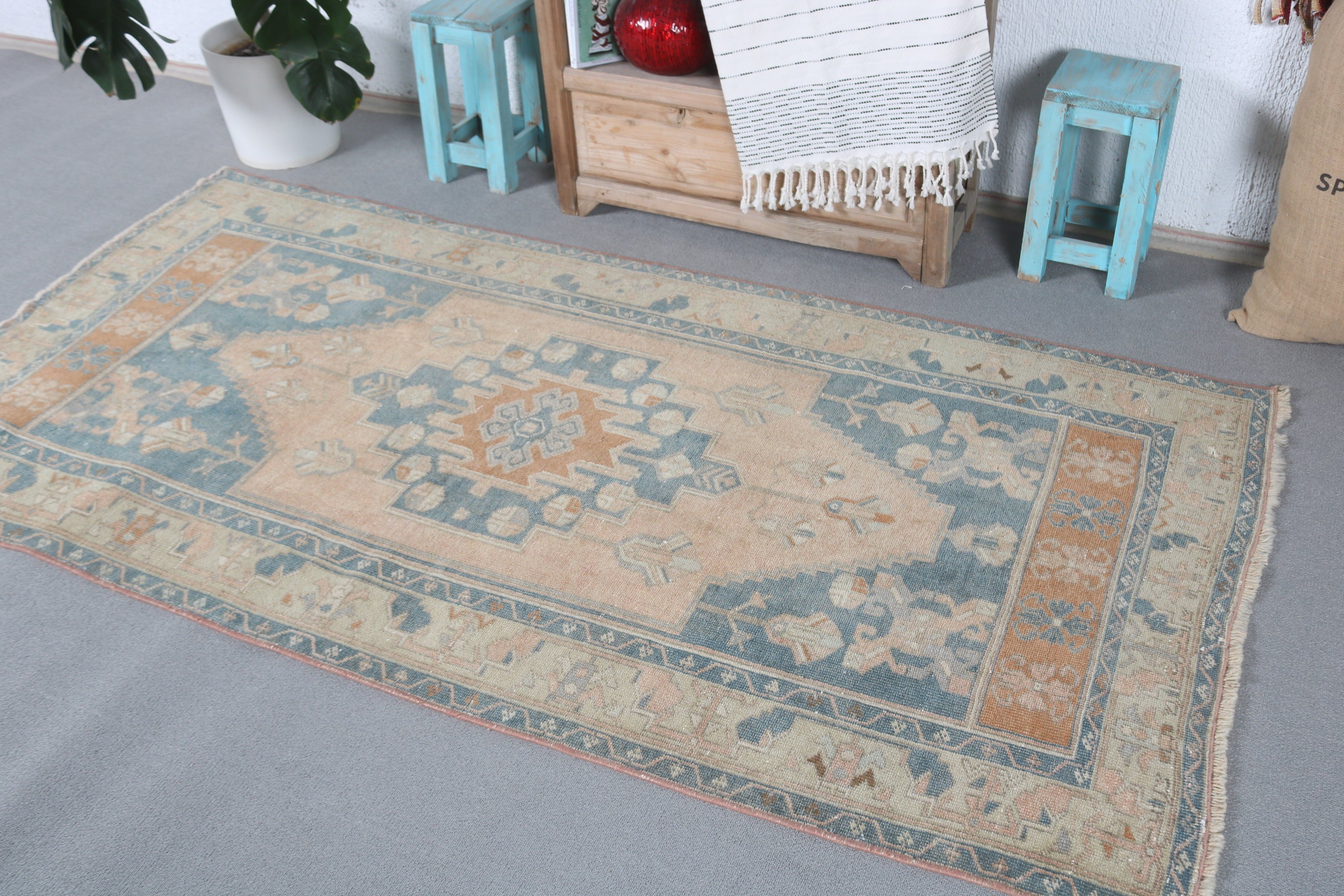 Blue Anatolian Rug, Floor Rug, Rugs for Indoor, 3.6x7.1 ft Area Rug, Turkish Rug, Dining Room Rug, Vintage Rug, Kitchen Rug