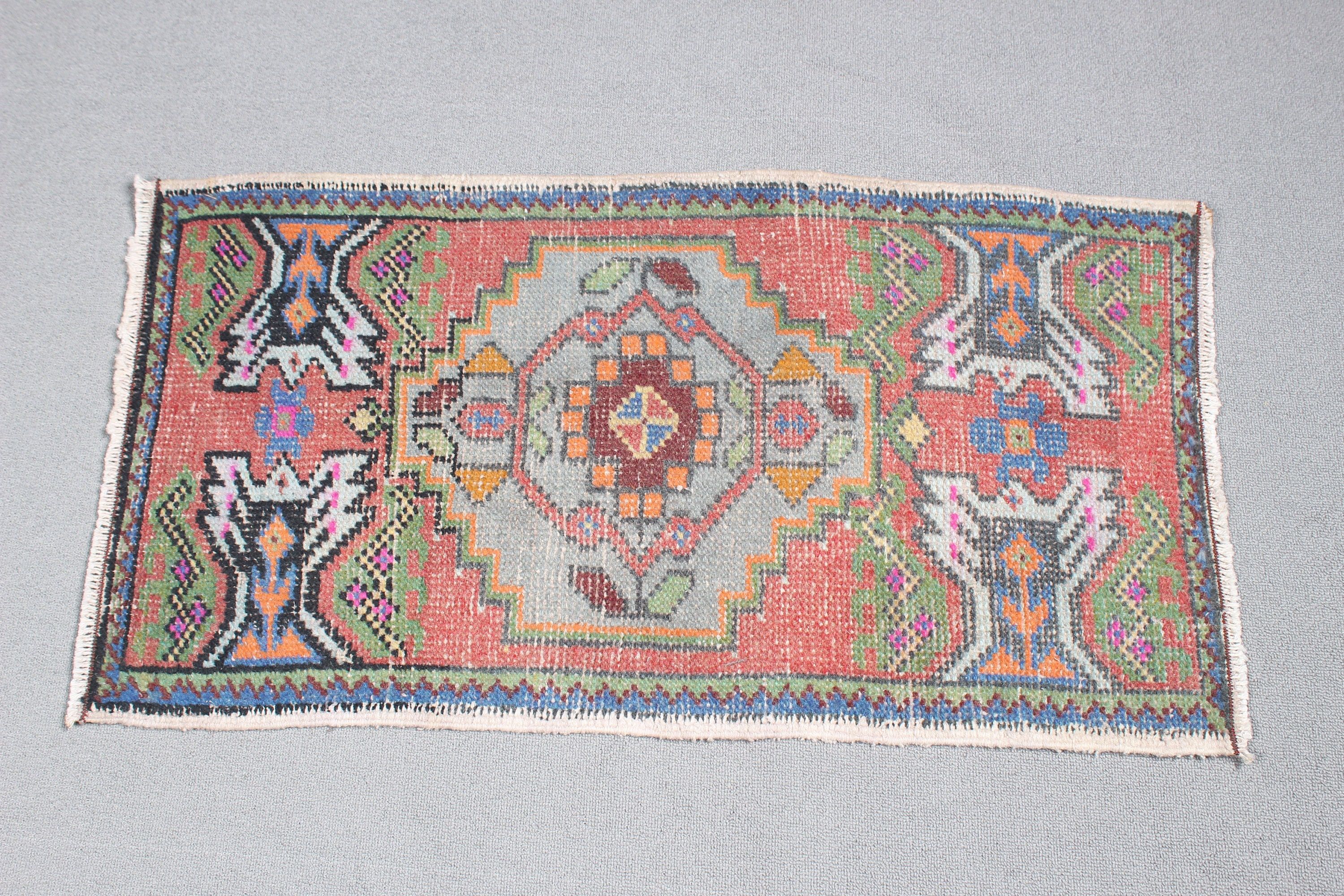 Mutfak Halısı, Kırmızı Nötr Halı, Yün Halı, Türk Halıları, Vintage Halı, Yatak Odası Halısı, Küçük Boho Halısı, El Yapımı Halılar, 1.7x3.1 ft Küçük Halı