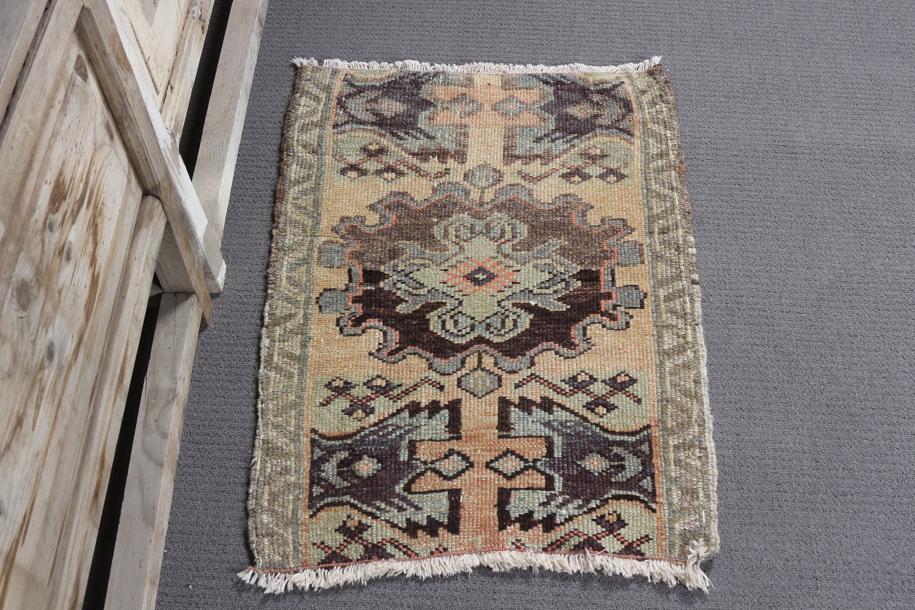 Fas Halısı, Paspas Halıları, Yeşil Oushak Halısı, Düz Dokuma Halıları, 1.9x2.5 ft Küçük Halı, Türk Halısı, Giriş Halısı, Vintage Halılar, Yatak Odası Halısı