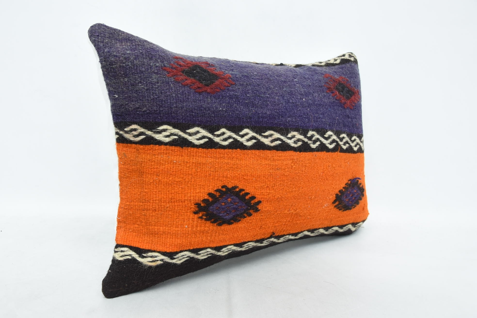 Kilim Pillow Cover, Bolster Throw Pillow, 16"x24" Orange Cushion, Pillow for Sofa, Rustic Pillow Sham, Turkish Kilim Pillow