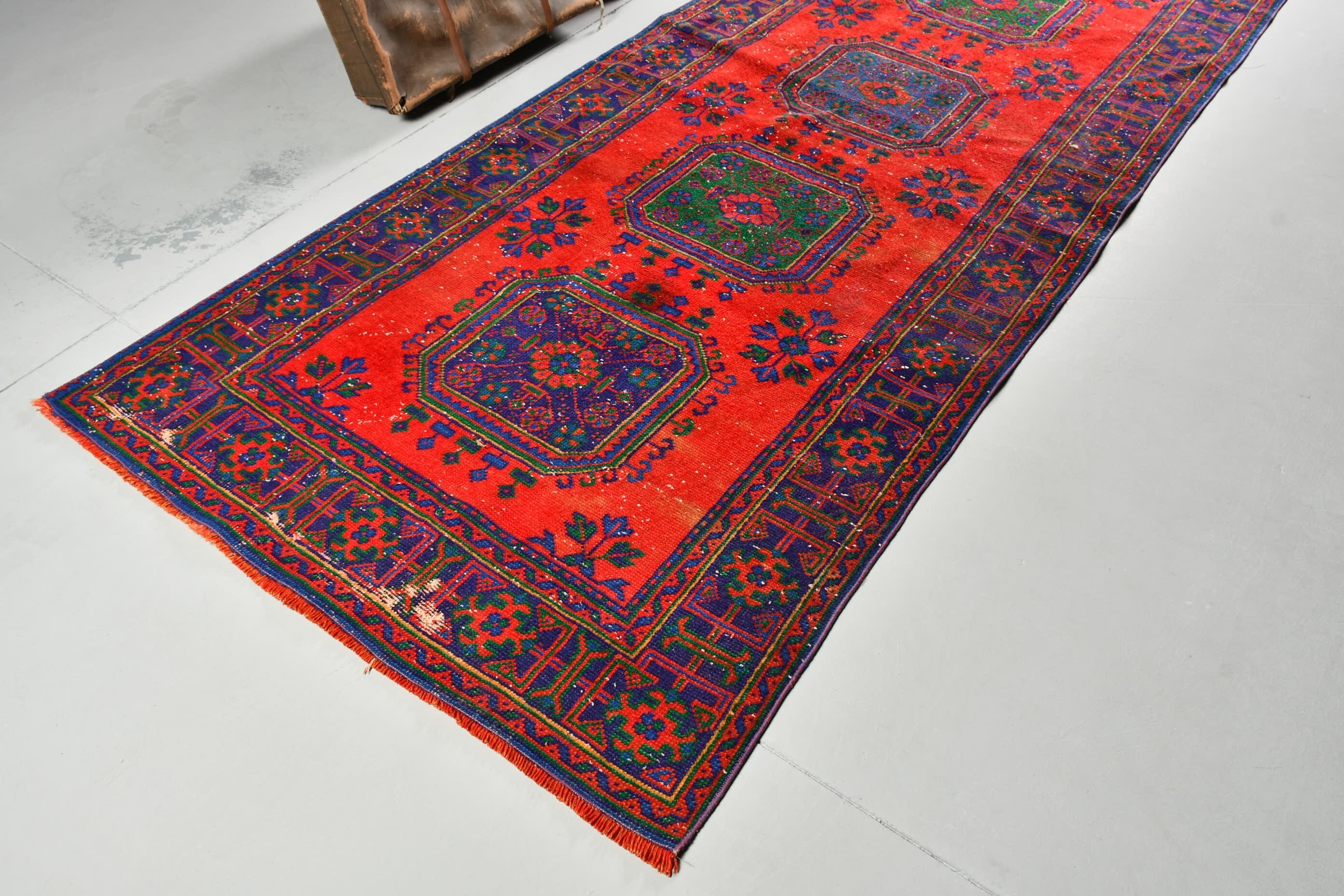 Koridor Halıları, Oushak Halıları, Vintage Halılar, 4,2x12,1 ft Runner Halısı, Türk Halıları, Estetik Halı, Kırmızı Oryantal Halı, Koridor Halısı