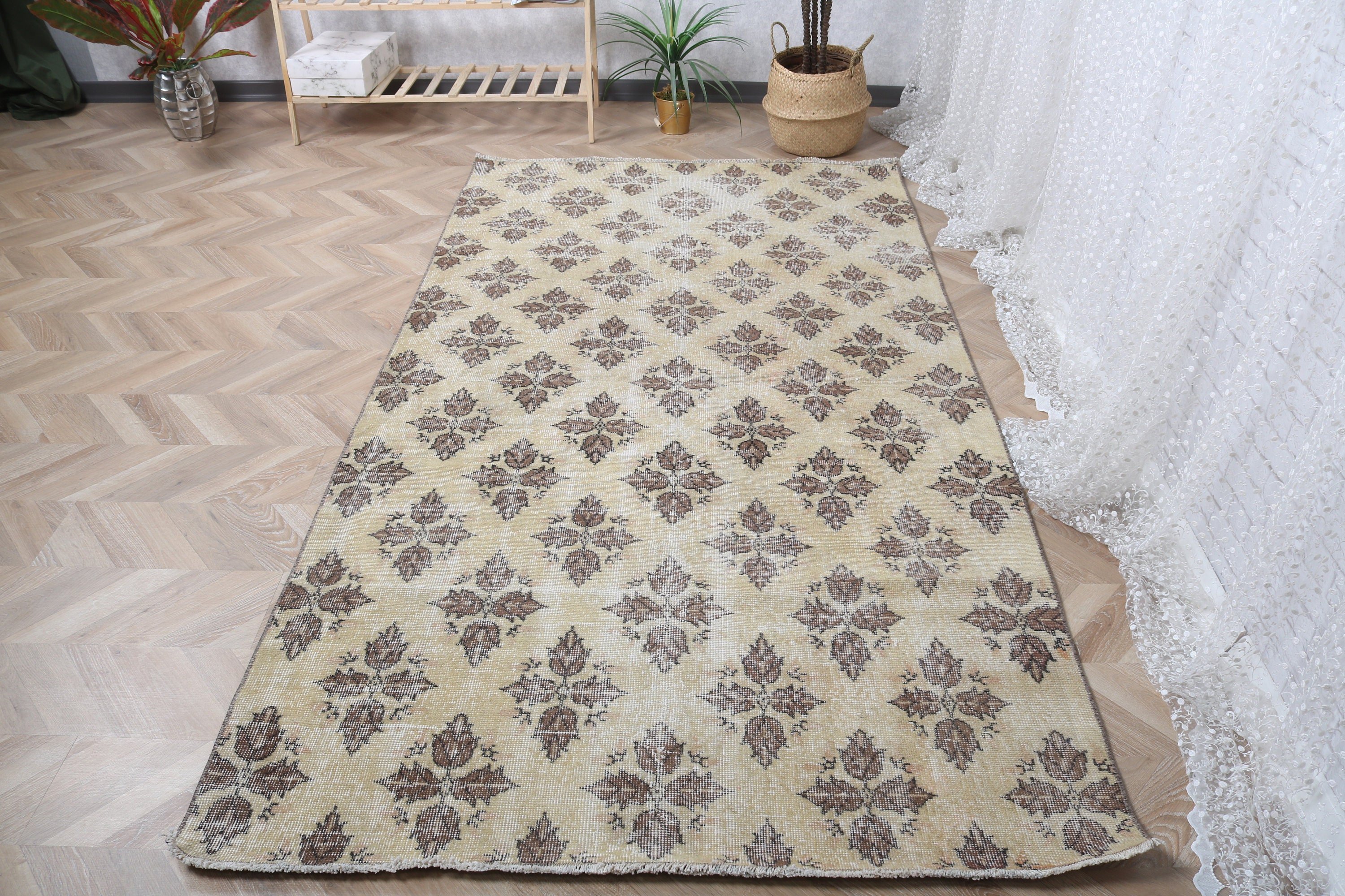 Living Room Rugs, Beige  4.4x8.2 ft Area Rugs, Turkish Rugs, Vintage Rug, Oushak Area Rugs, Geometric Rug