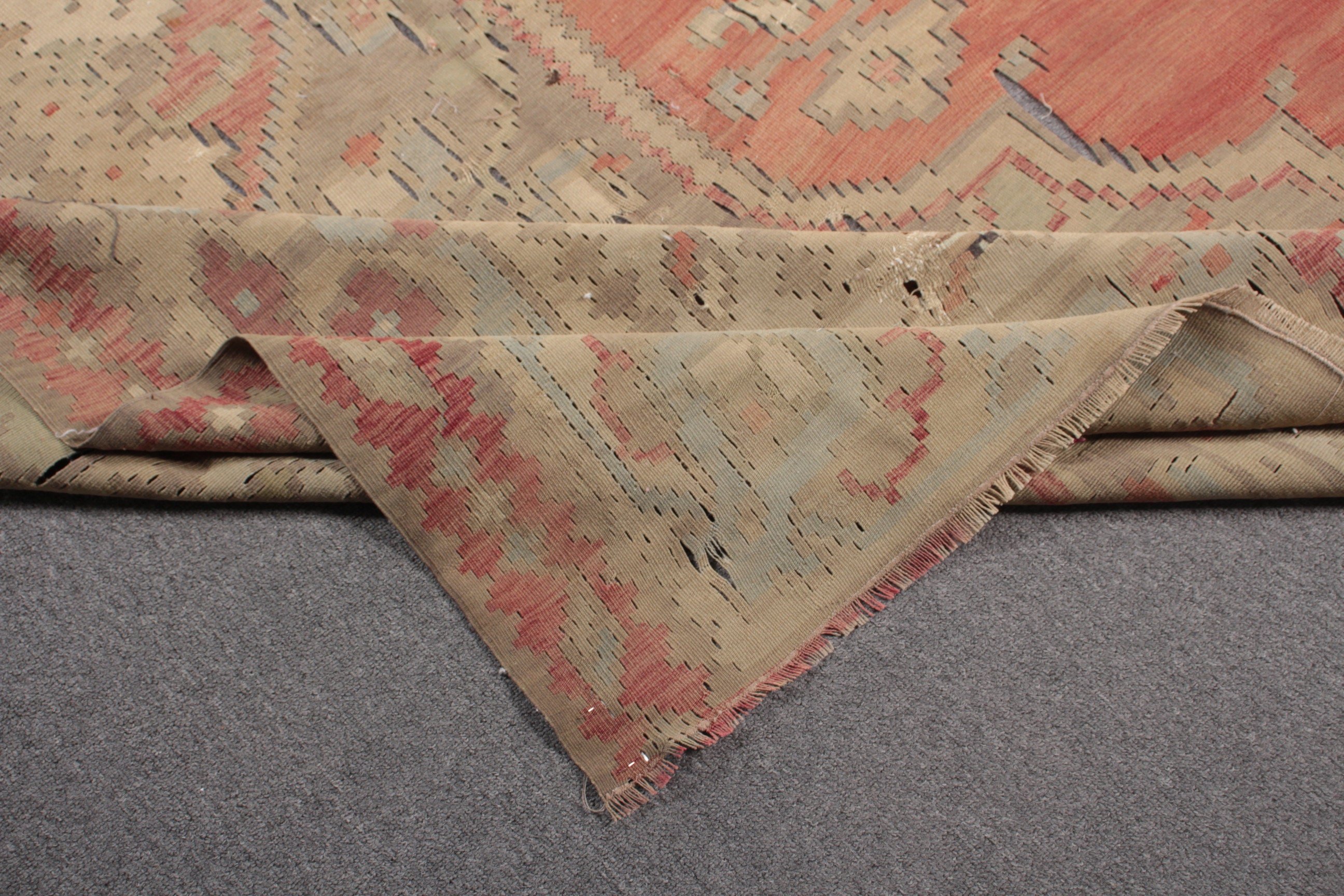 Yemek Odası Halısı, Kilim, Oushak Halısı, Soğuk Halı, Salon Halısı, Türk Halısı, Bej Ev Dekor Halısı, 9.5x10.7 ft Büyük Boy Halı, Vintage Halı, Sanat Halısı