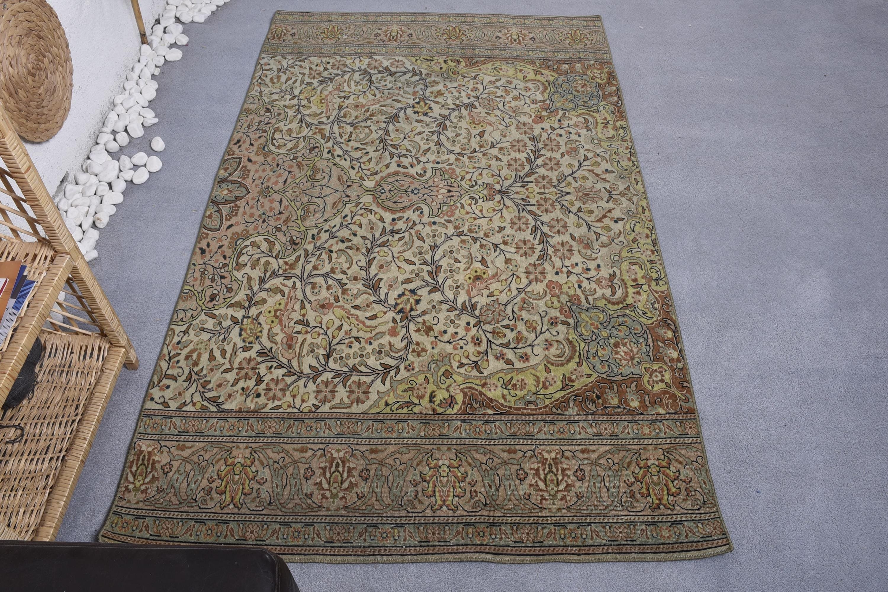 Bohem Halı, Modern Halılar, Lüks Halı, 3,9x6,5 ft Alan Halısı, Boho Alan Halısı, Yeşil Oryantal Halı, Oushak Alan Halıları, Vintage Halı, Türk Halısı