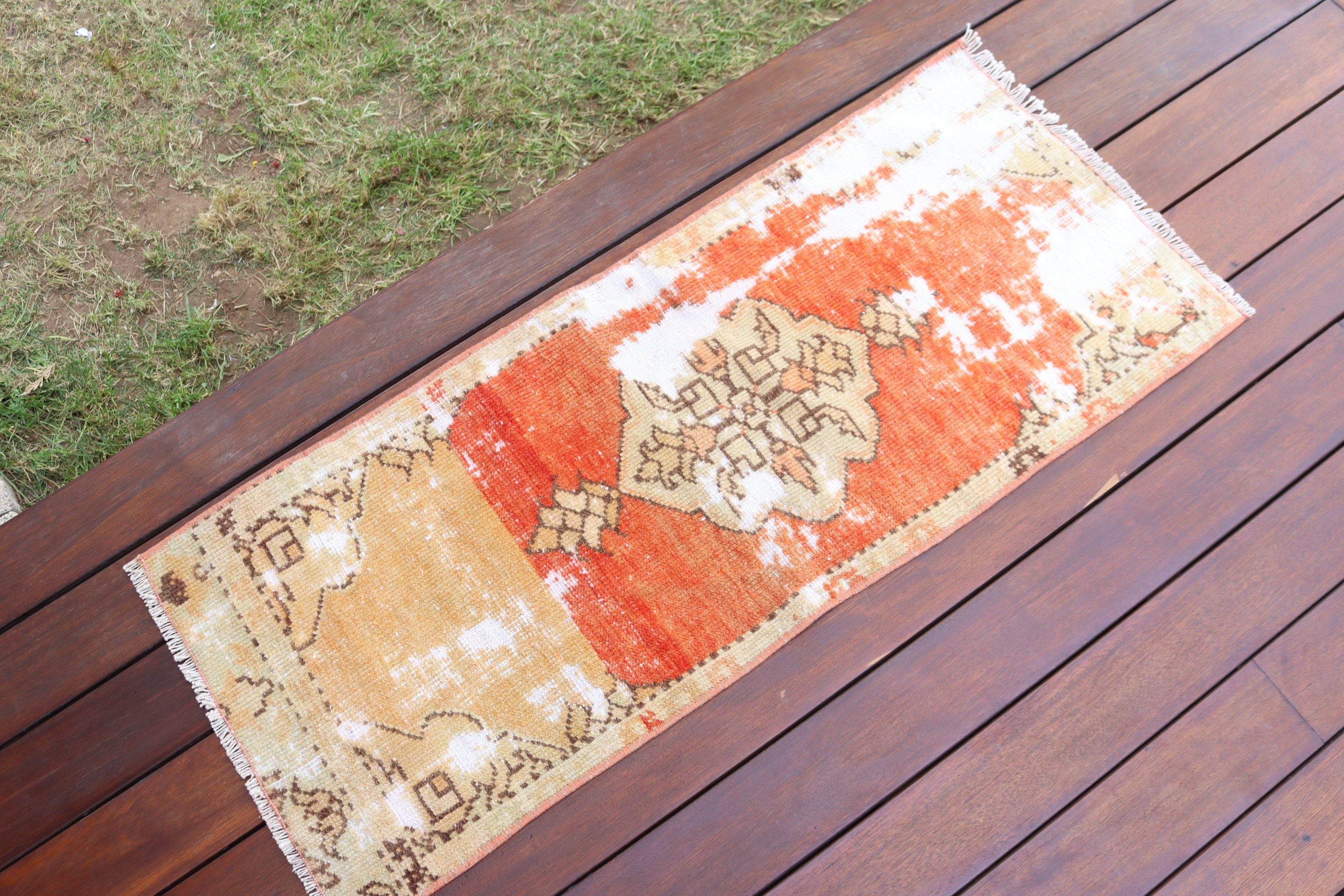 Vintage Rugs, Bath Rug, Orange Neutral Rugs, Wool Bath Mat Rug, Oushak Rugs, Turkish Rug, Car Mat Rugs, Bedroom Rugs, 1.3x3.2 ft Small Rugs