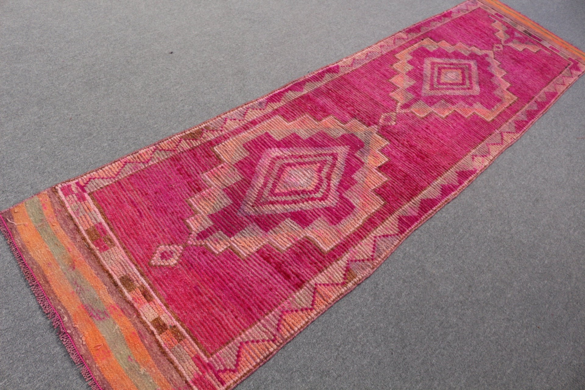 Wool Rug, 2.8x10.4 ft Runner Rugs, Stair Rug, Pale Rug, Turkish Rug, Vintage Rug, Pink Antique Rug, Rugs for Runner, Kitchen Rug, Floor Rug