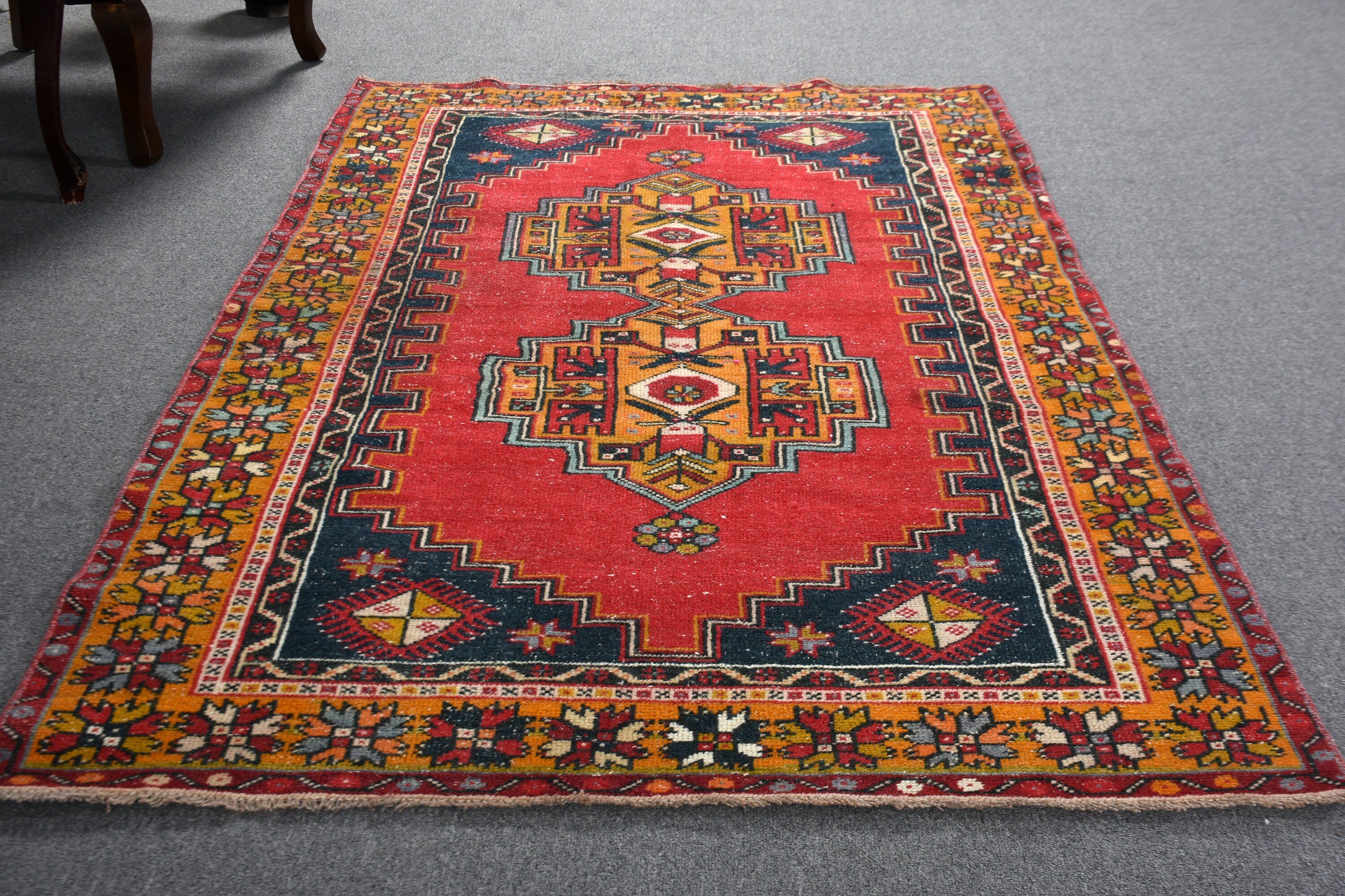 Mutfak Halısı, Türk Halısı, 3,7x7,2 ft Alan Halıları, Mutfak Halıları, Vintage Halı, Yatak Odası Halısı, Kırmızı Oushak Halısı, Anadolu Halısı