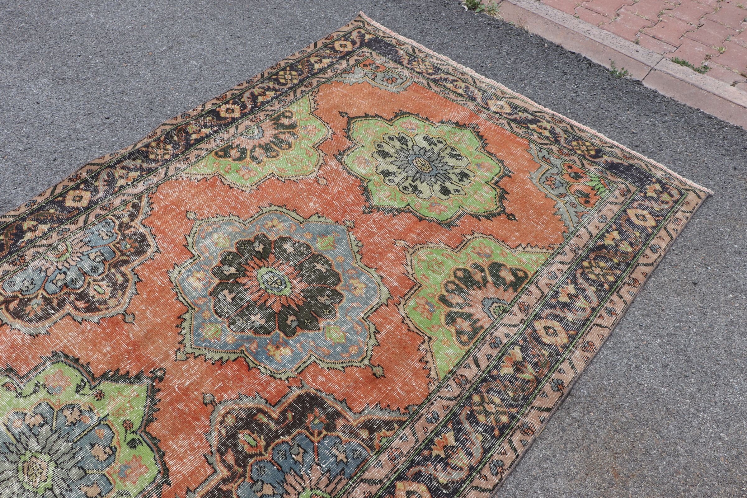 4.9x12.2 ft Large Rugs, Antique Rug, Orange Floor Rug, Turkish Rug, Bedroom Rug, Vintage Rug, Outdoor Rug, Dining Room Rug