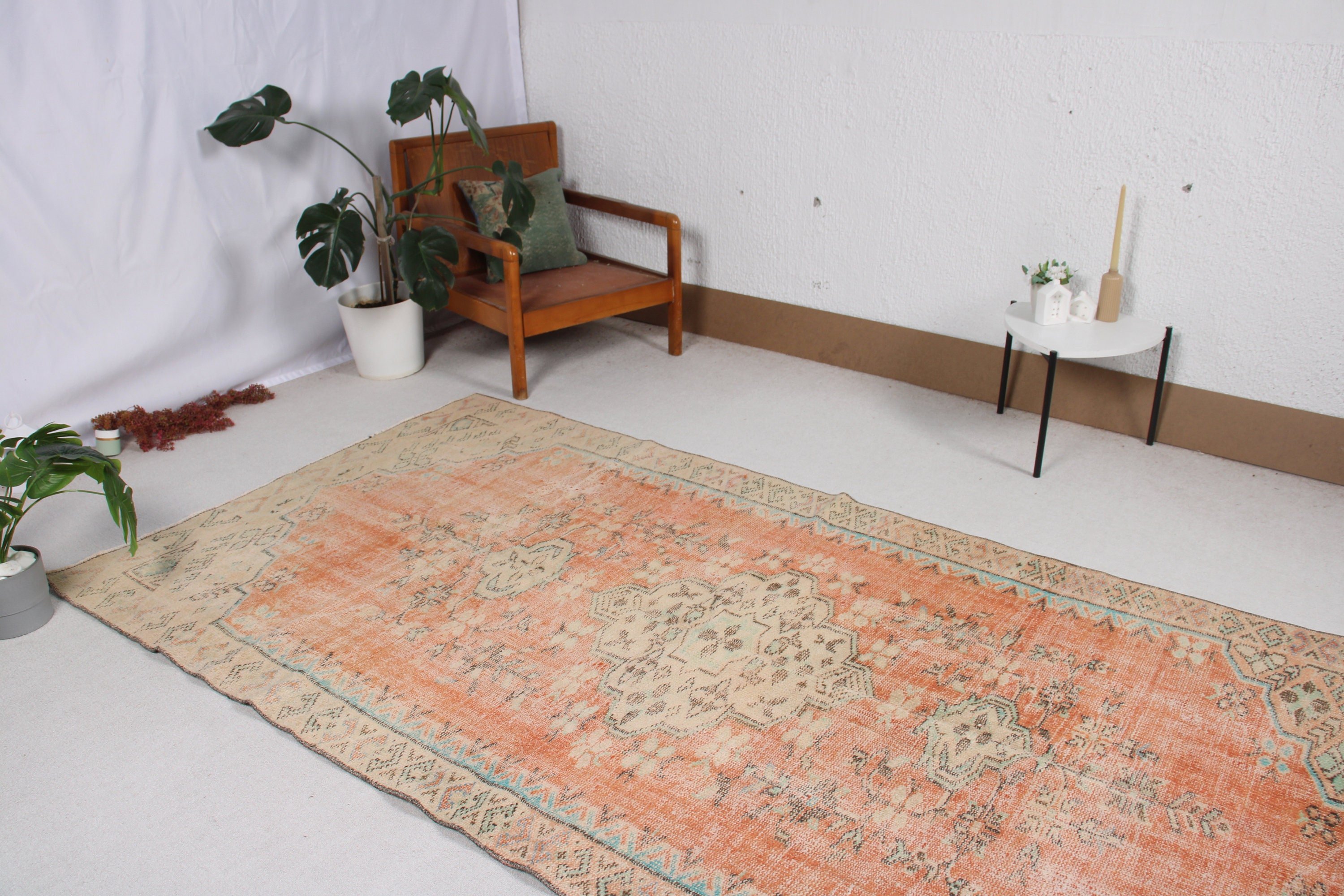 Anadolu Halıları, Büyük Vintage Halı, 4,7x8,8 ft Büyük Halılar, Vintage Halılar, El Dokuma Halı, Türk Halıları, Yemek Odası Halısı, Turuncu Soğuk Halılar