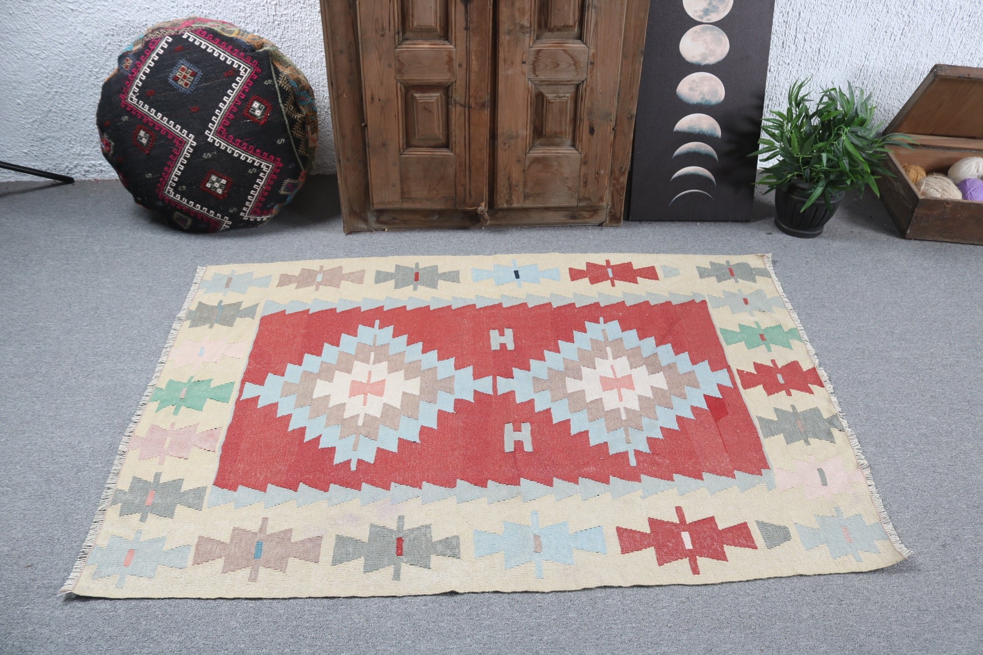 Giriş Halıları, Kilim, Lüks Halı, 3,7x5,2 ft Vurgulu Halılar, Sarı Yer Halıları, Türk Halısı, Havalı Halılar, Vintage Vurgulu Halılar, Vintage Halılar