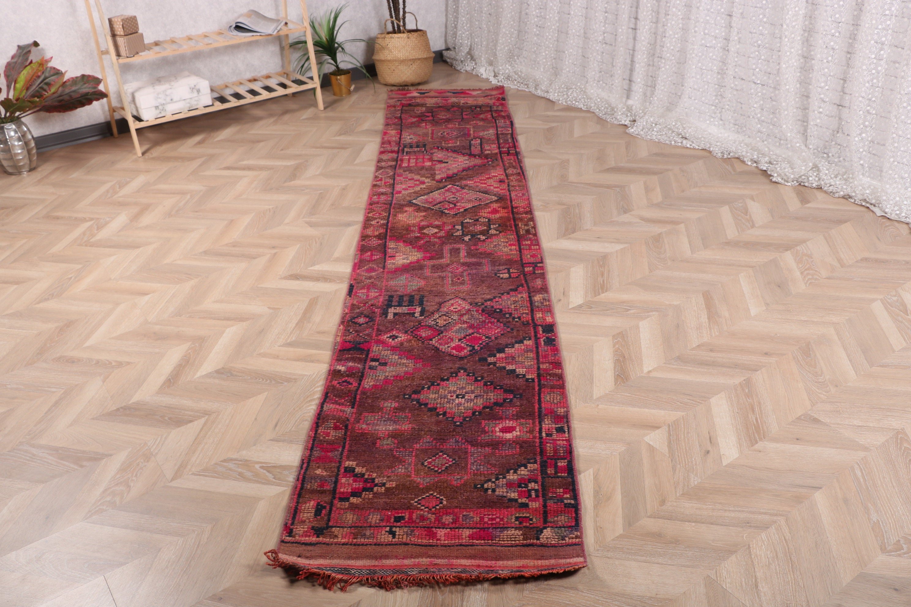 Türk Halısı, Düz Dokuma Halılar, Kahverengi Soğuk Halılar, Ofis Halısı, 2,1x11,2 ft Runner Halısı, Lüks Halı, Vintage Halılar, Koridor Halıları, Koridor Halıları