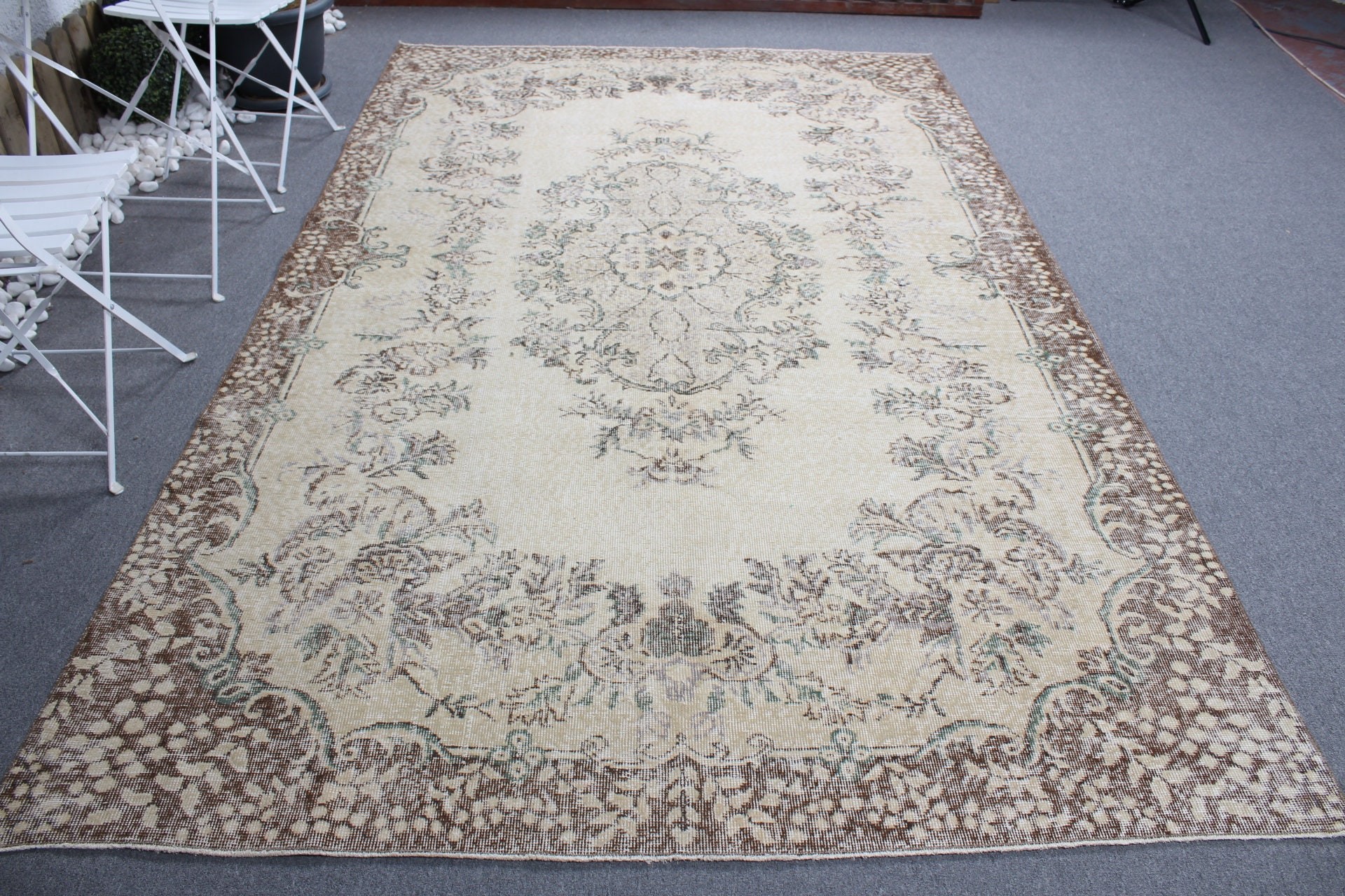 Turkey Rugs, Bedroom Rugs, Dining Room Rug, Wool Rugs, Kitchen Rug, Beige Antique Rugs, Vintage Rug, Turkish Rugs, 6.2x9.9 ft Large Rug