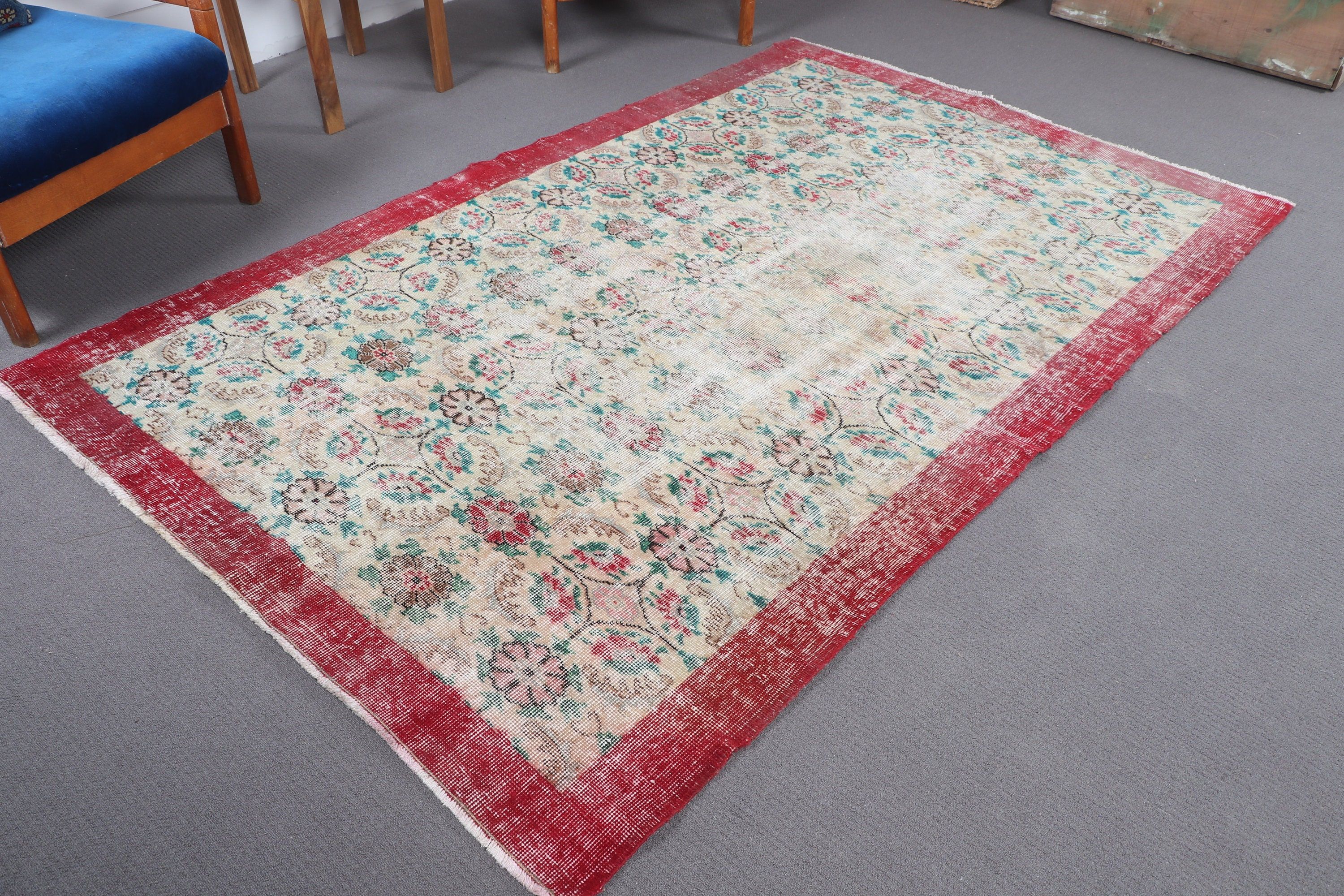 Vintage Halılar, Harika Halılar, 5.1x8 ft Büyük Halılar, Bej Lüks Halı, Türk Halıları, Yatak Odası Halıları, Büyük Oushak Halı, Modern Halı, Büyük Vintage Halı