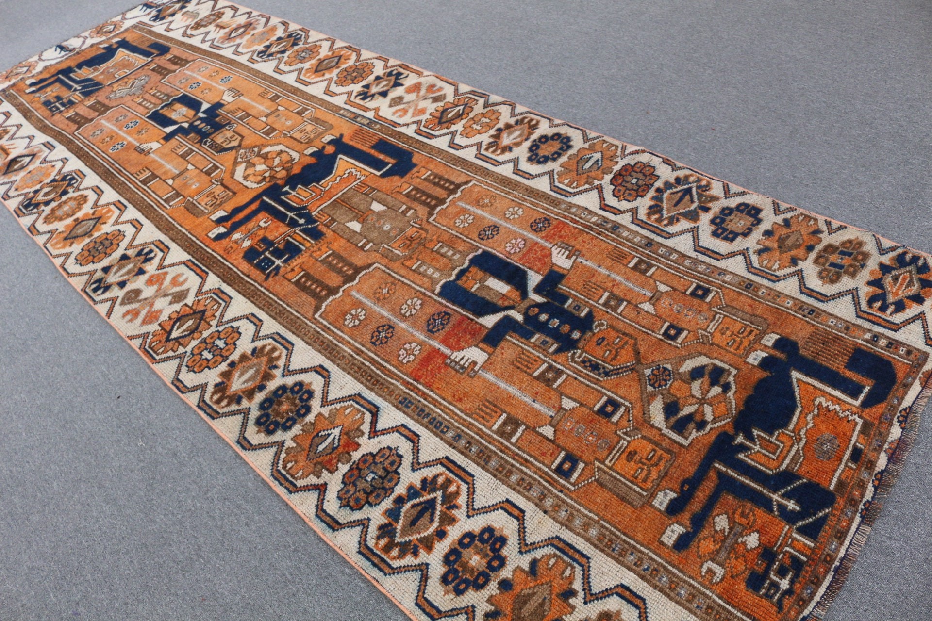 Tribal Rug, Turkish Rug, 4.3x11.6 ft Runner Rug, Bedroom Rug, Rugs for Hallway, Orange Moroccan Rug, Hallway Rug, Antique Rug, Vintage Rug