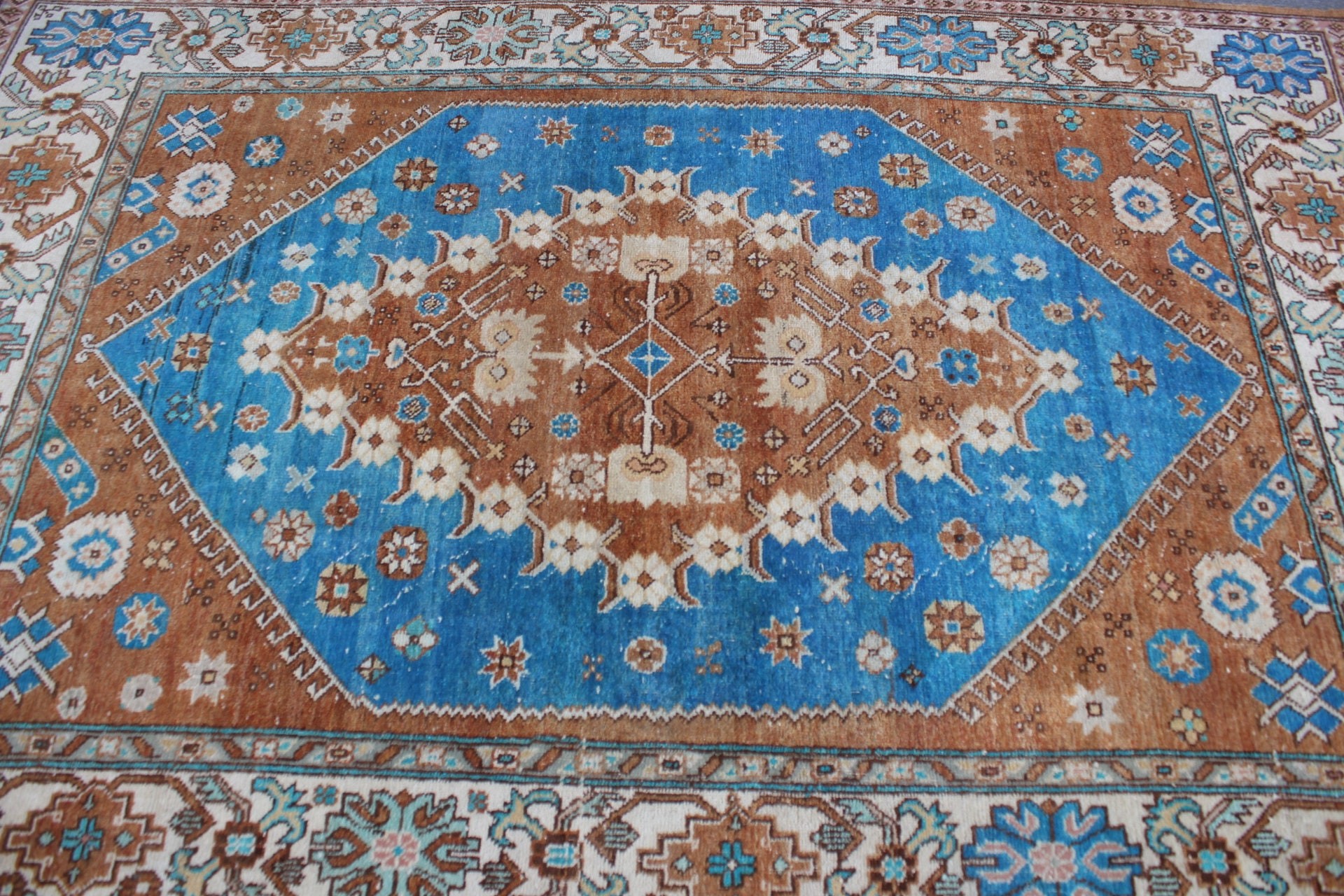 Vintage Halı, Türk Halısı, Fas Halısı, 5.1x7.9 ft Büyük Halı, Kahverengi Antika Halı, Salon Halıları, Yatak Odası Halıları, Yatak Odası Halıları