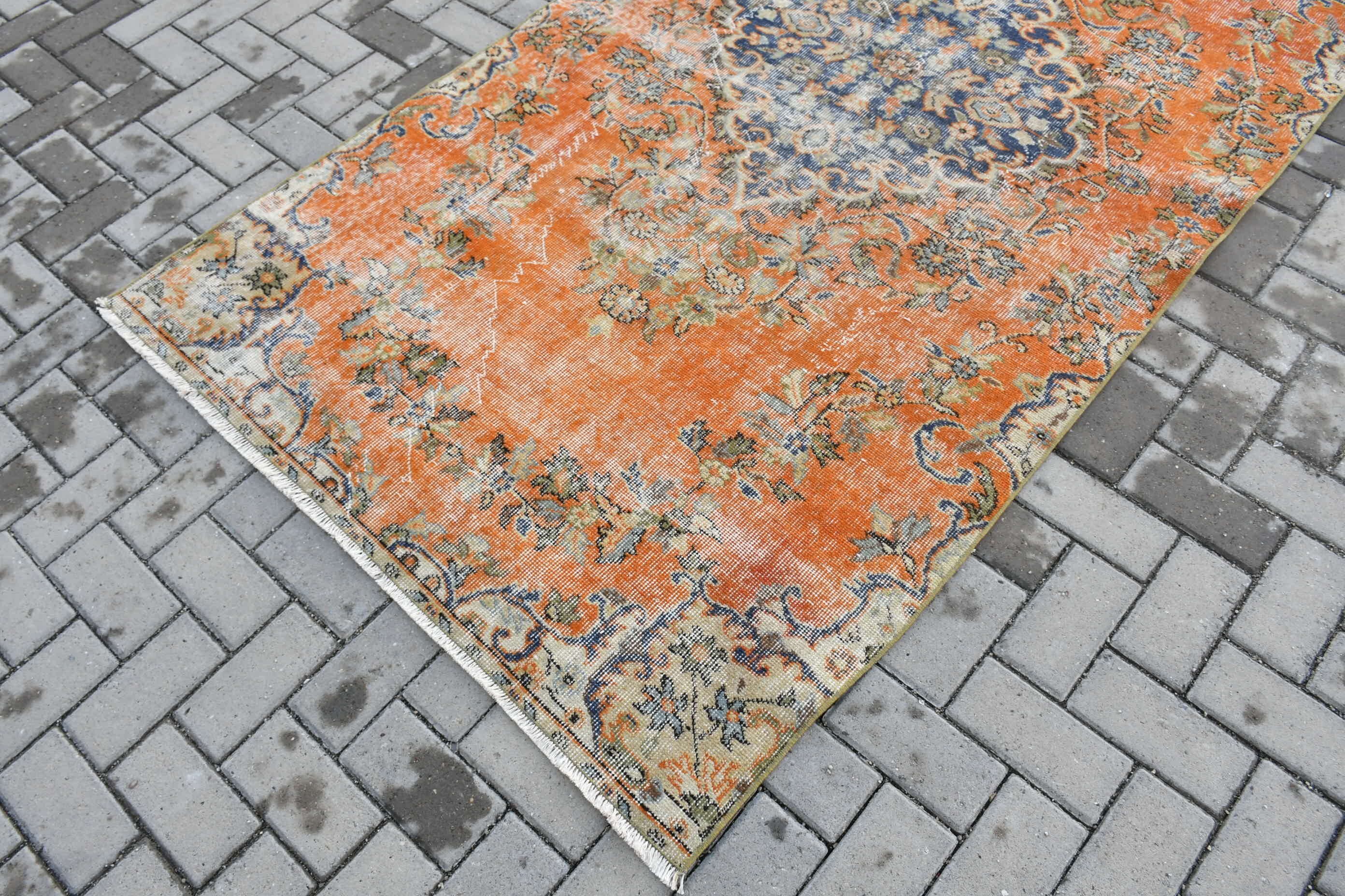 Orange Antique Rug, Vintage Rug, Turkish Rugs, Indoor Rugs, Rugs for Nursery, Oushak Rug, 4.2x8.1 ft Area Rug, Cool Rug, Vintage Oushak Rug