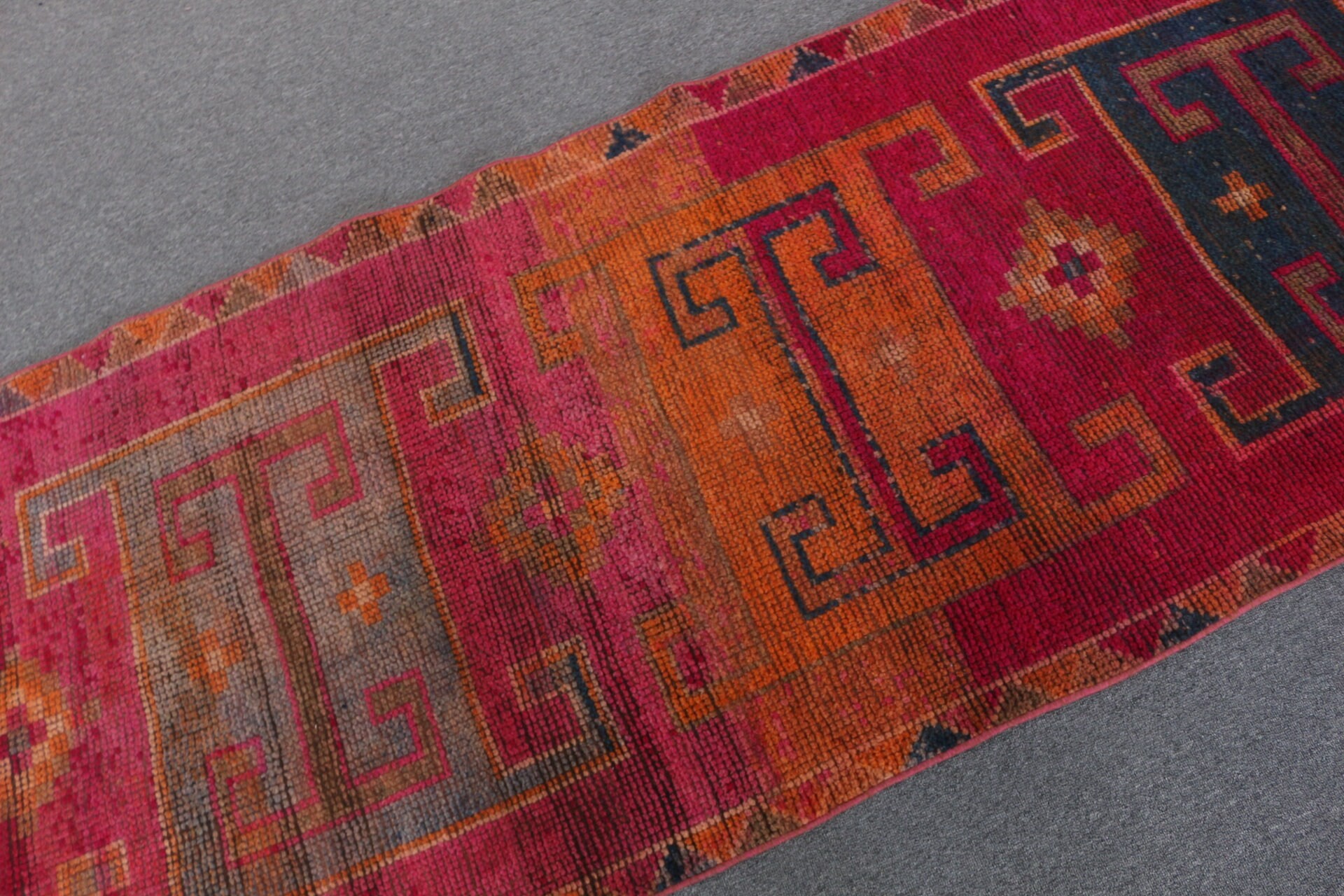 Vintage Rug, Rugs for Hallway, Kitchen Rugs, Corridor Rug, Bedroom Rug, Turkish Rug, Pink  3.1x10.3 ft Runner Rug, Oushak Rug