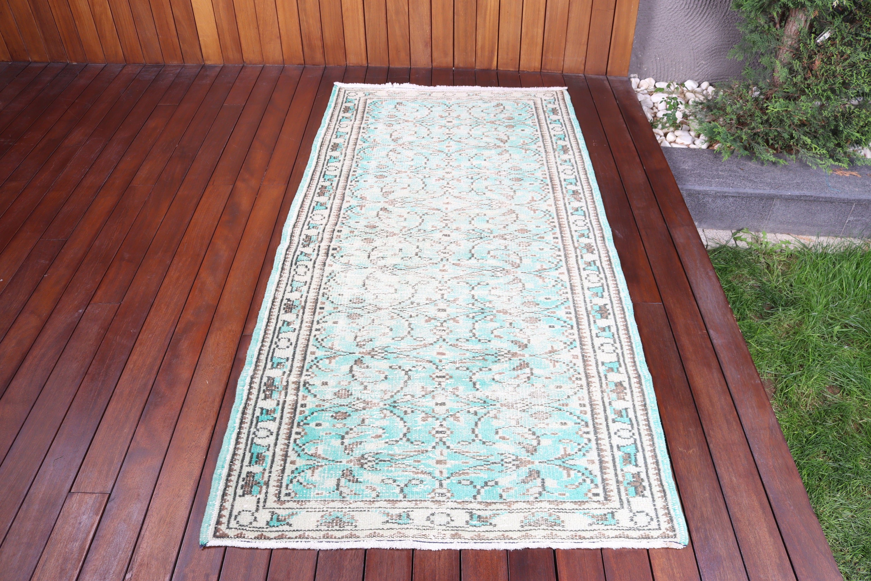 Vintage Vurgulu Halılar, Yer Halıları, Türk Halıları, Yeşil 3,2x6,6 ft Vurgulu Halı, Giriş Halıları, Vintage Halılar, Anadolu Halıları