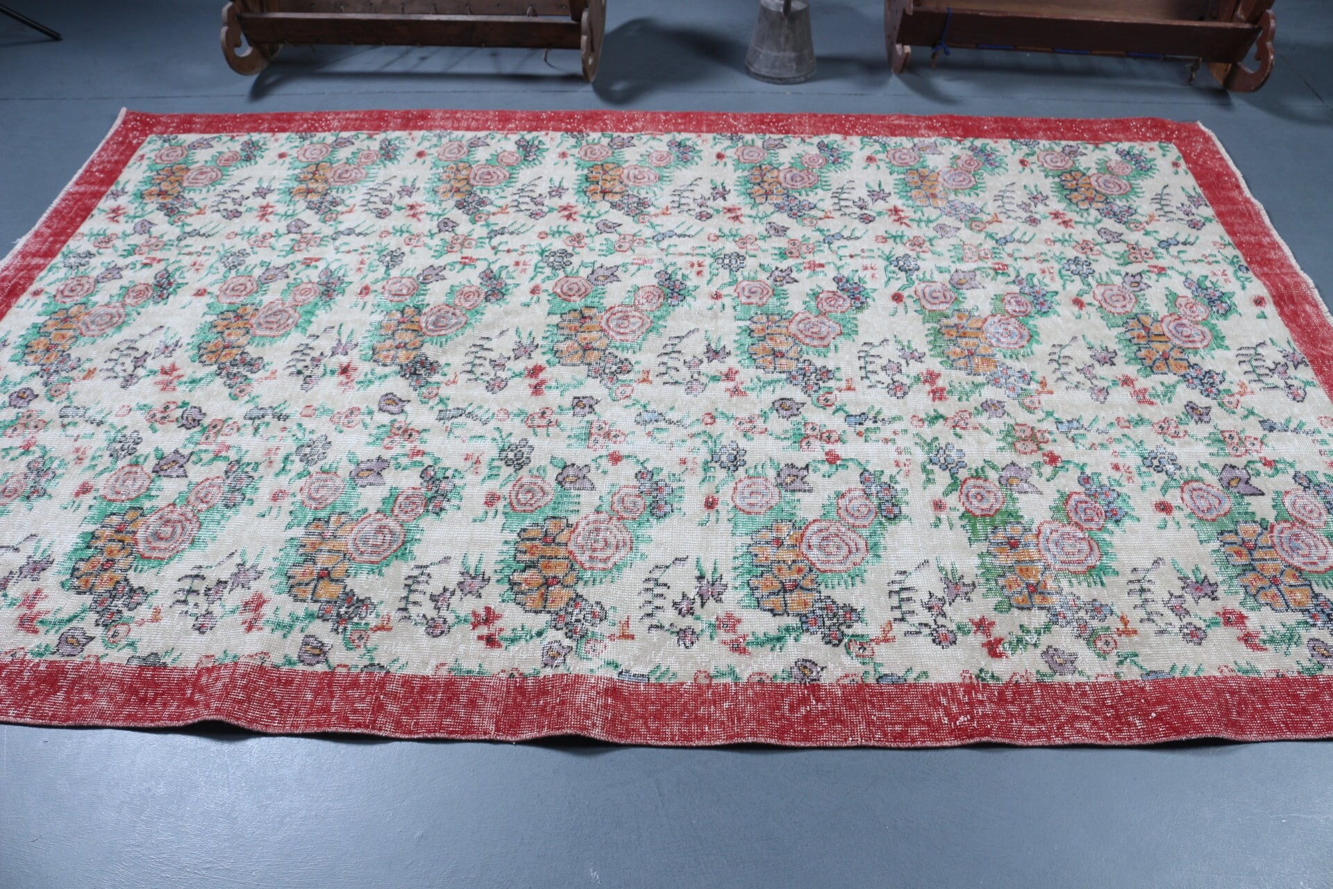 Yemek Odası Halıları, 6x9,3 ft Büyük Halılar, Vintage Halı, Eski Halı, Bej Yatak Odası Halısı, Türk Halıları, Oushak Halısı, Yemek Odası Halısı, Oryantal Halı