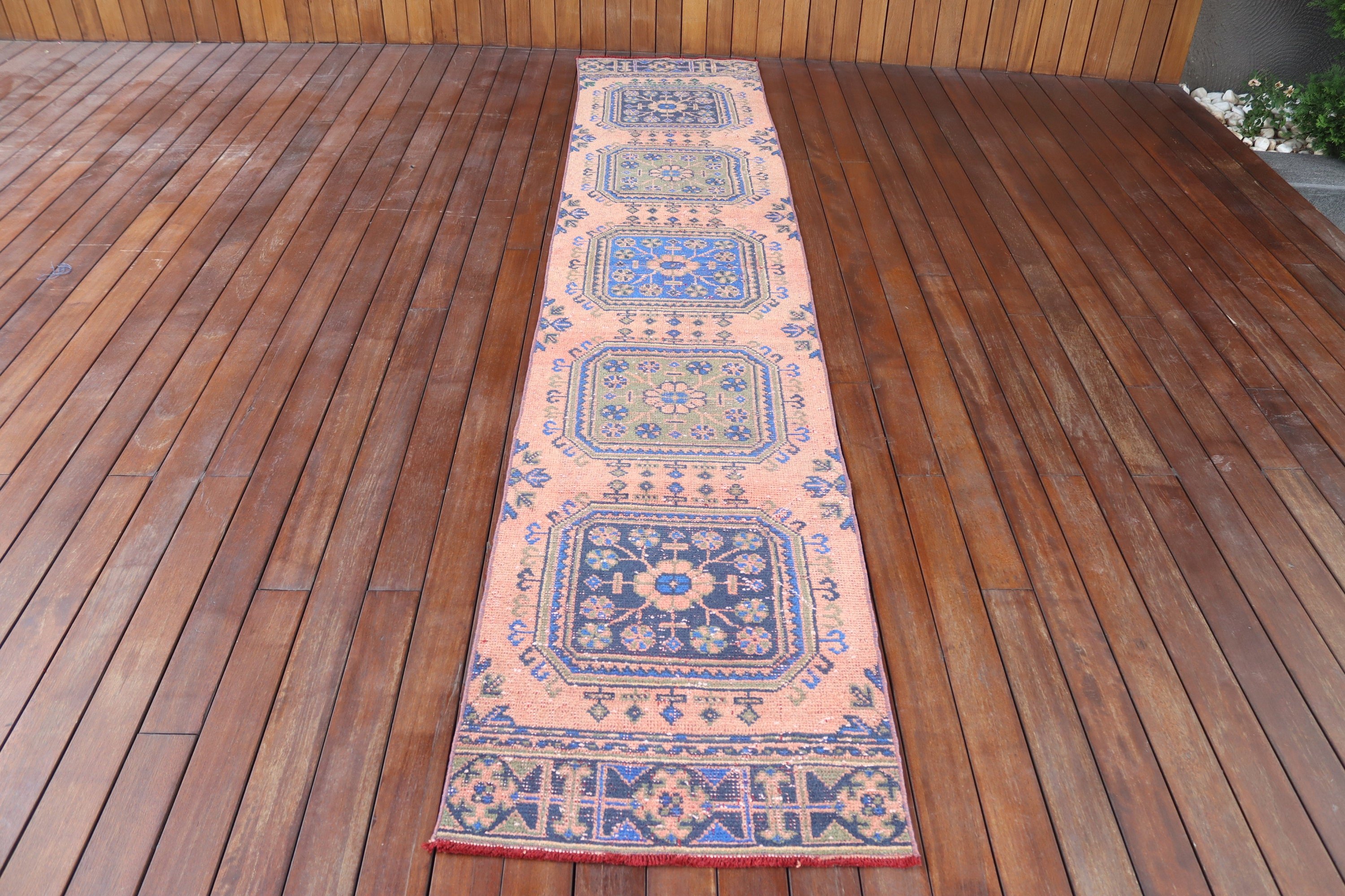 Geometrik Halı, Mavi Antika Halılar, 2.1x10.6 ft Runner Halı, Vintage Halı, Beni Ourain Runner Halı, Türkiye Halı, Ev Dekorasyonu Halı, Türk Halıları