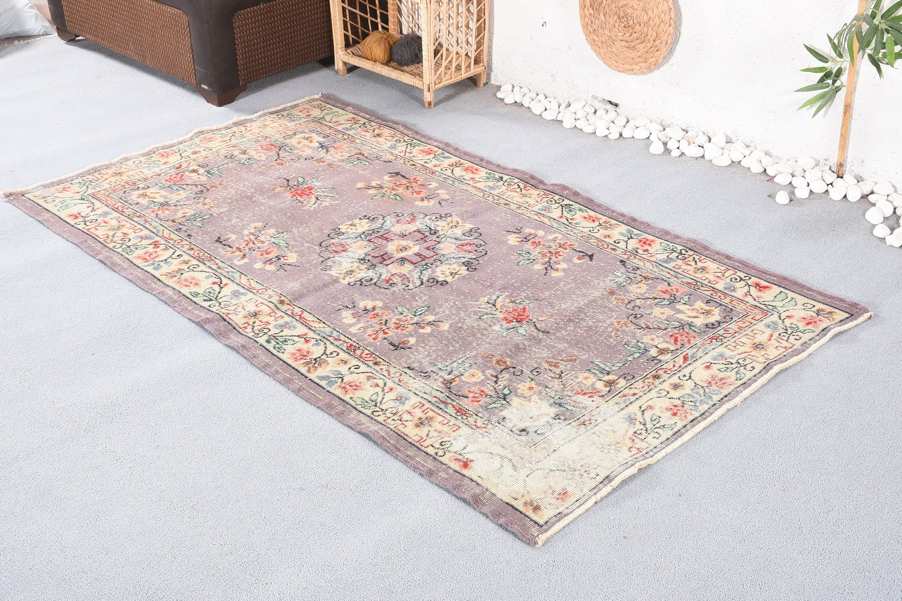 Vintage Rug, Oriental Rug, Oushak Rugs, Turkish Rug, Nursery Rug, Living Room Rug, 3.8x6.8 ft Area Rugs, Rugs for Kitchen, White Floor Rug