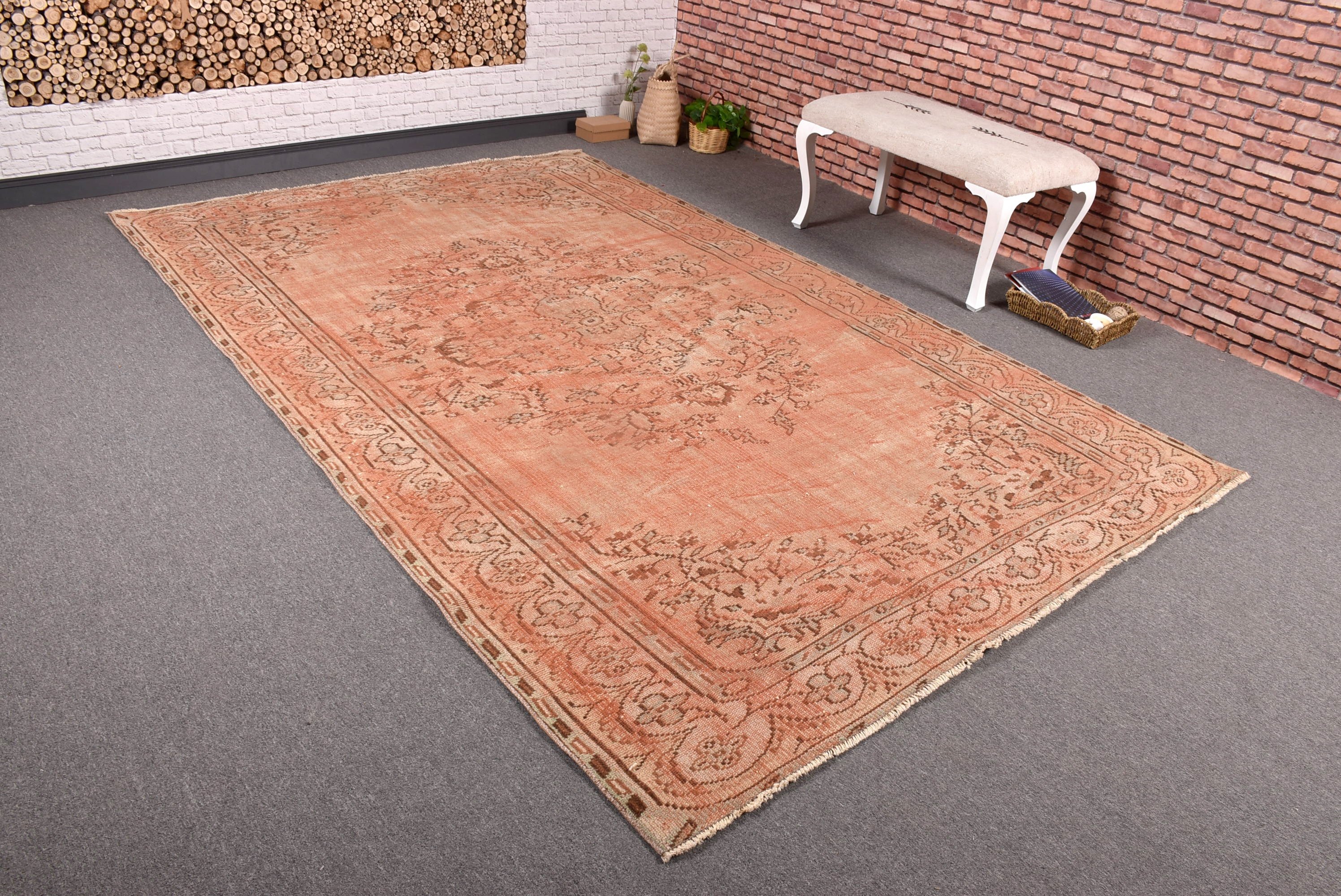 Pembe Modern Halılar, Yatak Odası Halısı, Türk Halısı, Vintage Halı, Yer Halısı, Büyük Boho Halıları, 6.3x9.7 ft Büyük Halı, Büyük Vintage Halı