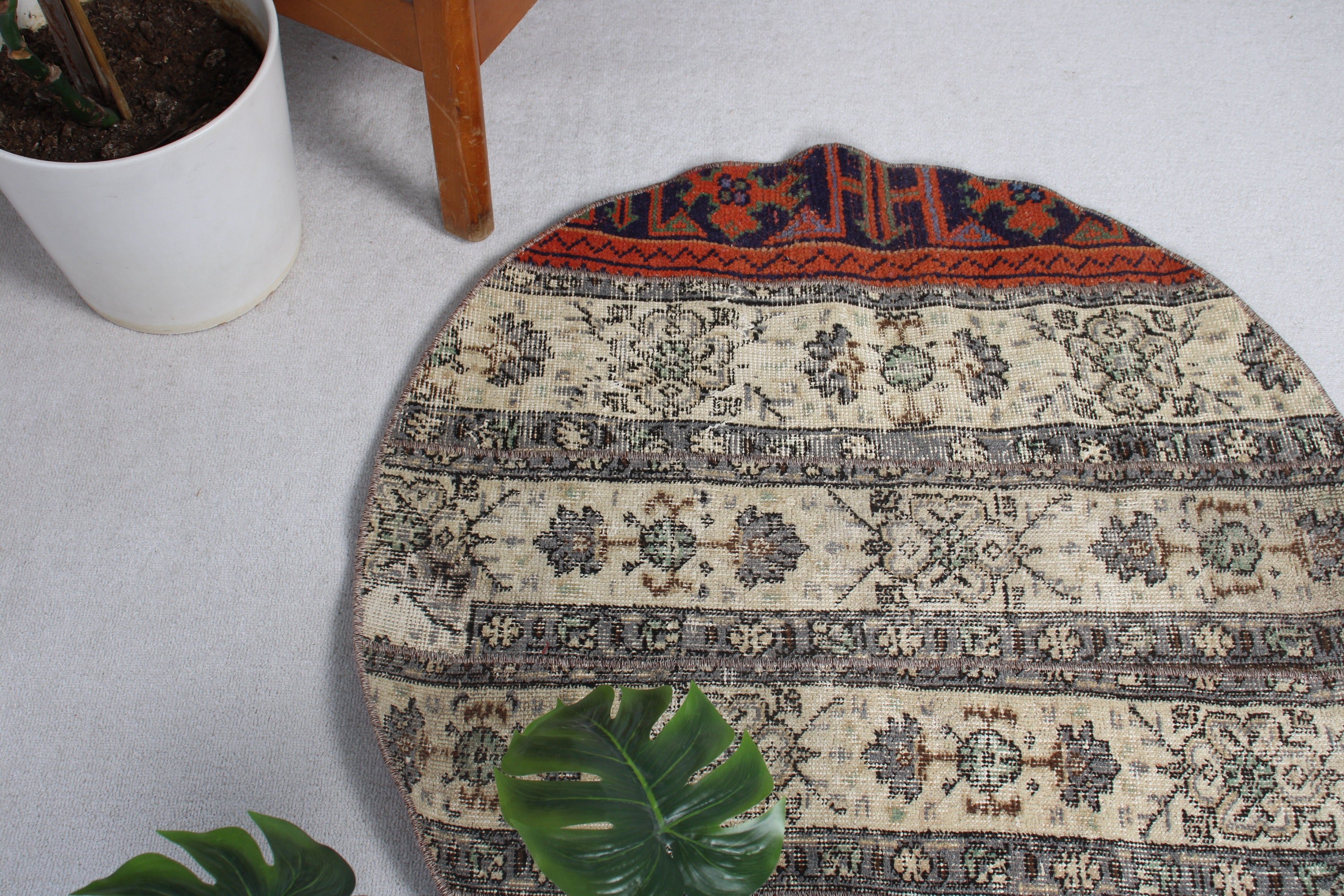 Banyo Halıları, Açıklama Halıları, Vintage Dekor Halılar, Vintage Halı, Bej Yün Halılar, 3x3 ft Küçük Halılar, Küçük Boho Halı, Türk Halıları, Yer Halıları